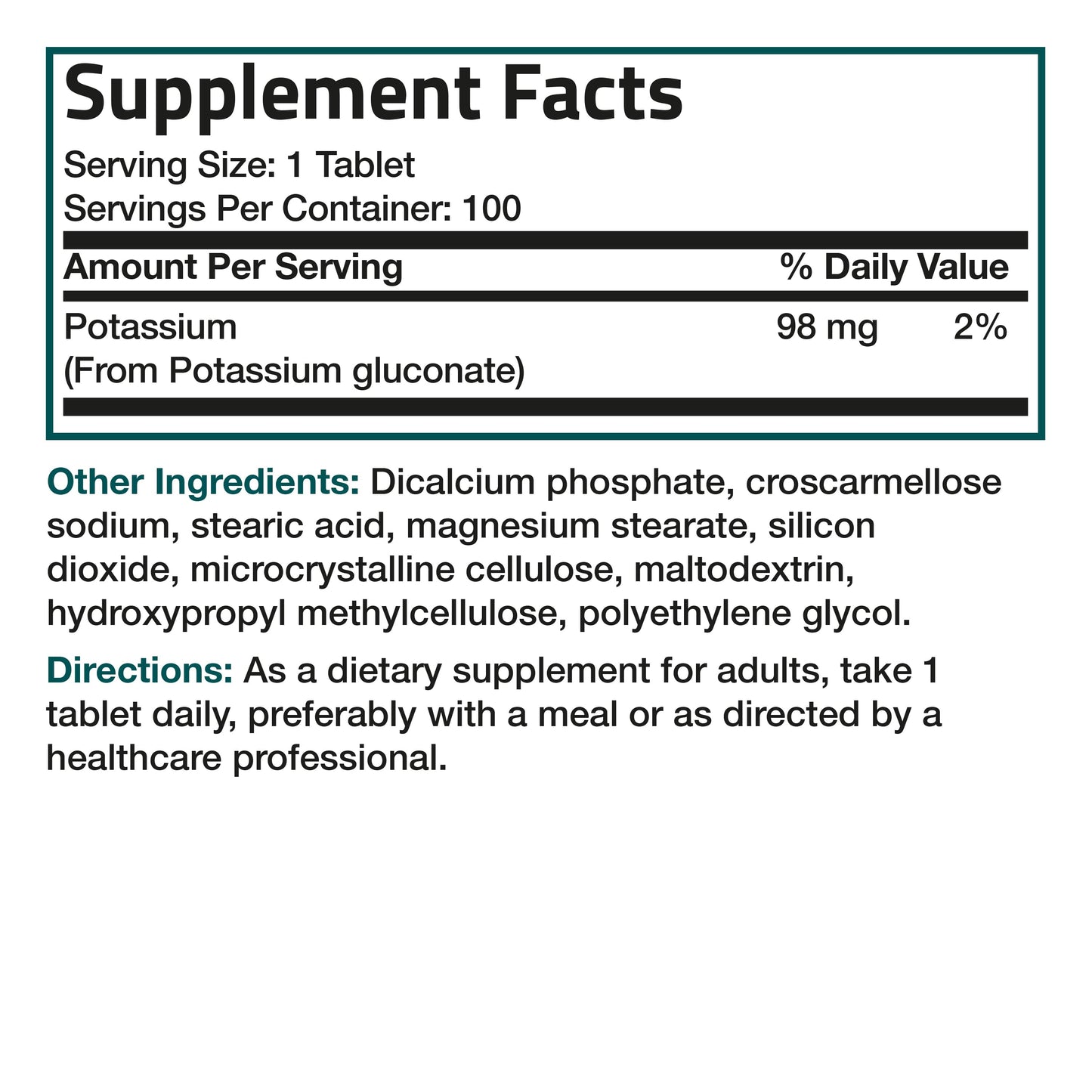 Potassium Gluconate - 98 mg - 100 Tablets.