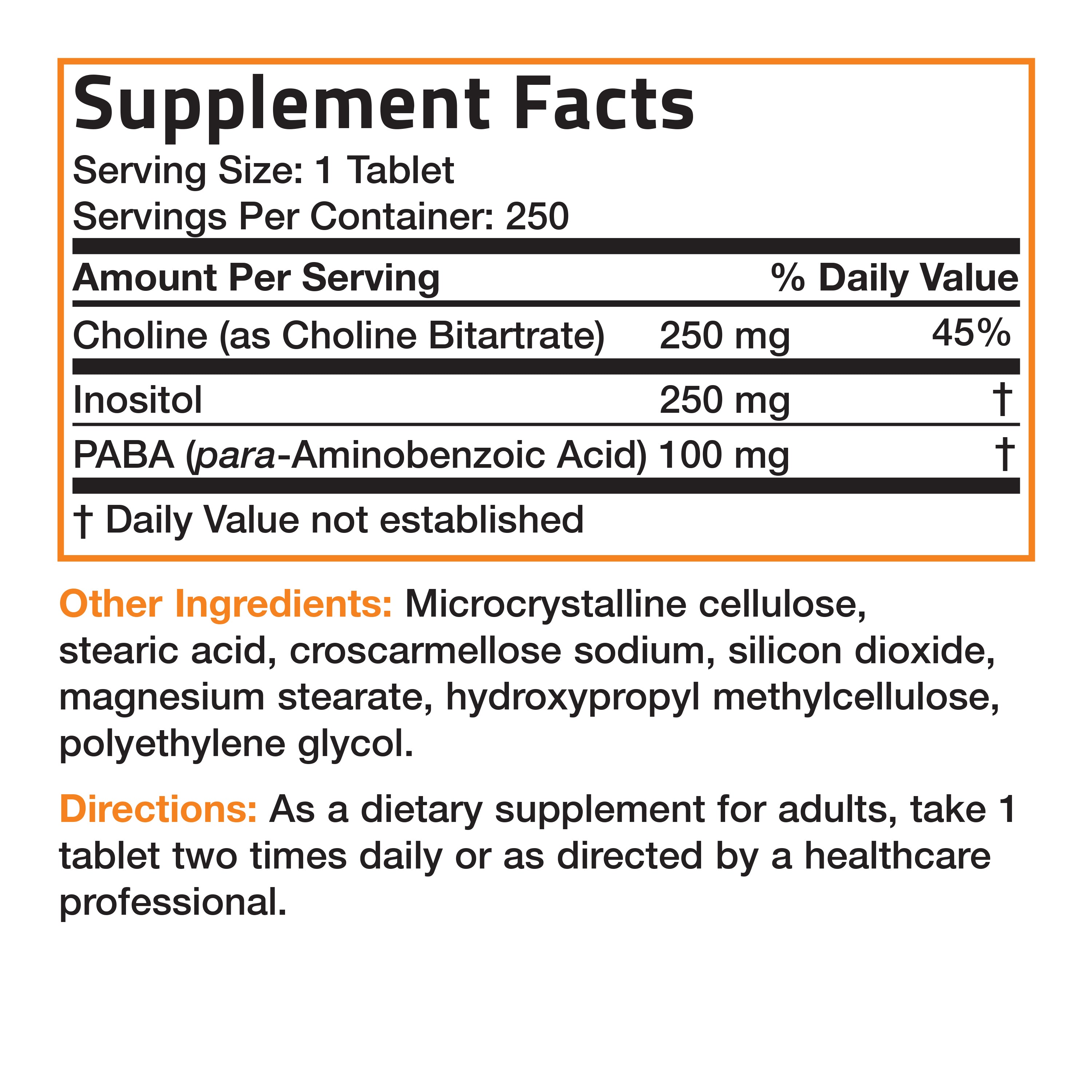 Choline with Inositol and Paba - 250 Tablets view 6 of 6