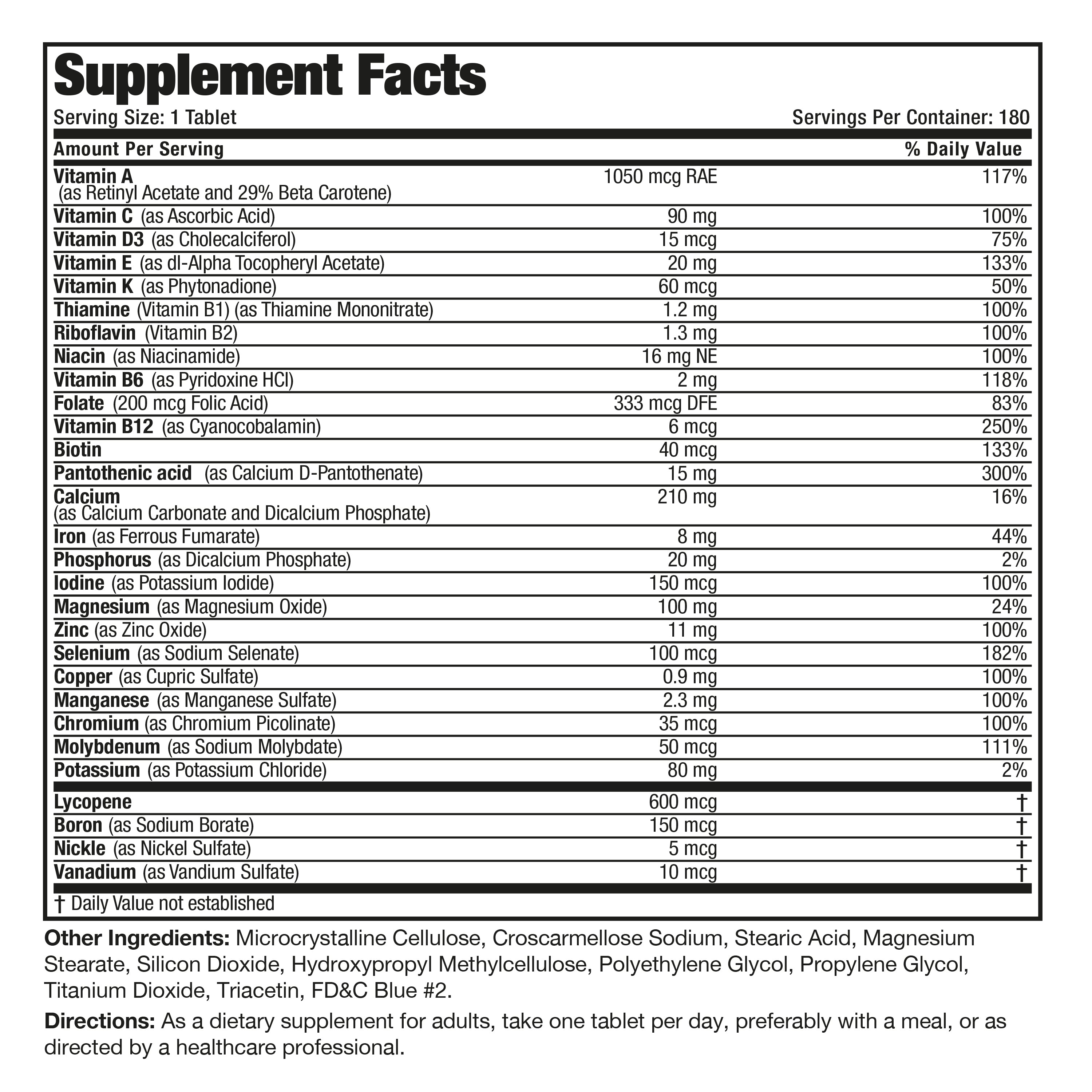 Bronson ONE Daily Men’s Complete MultiVitamin MultiMineral - 180 Tablets