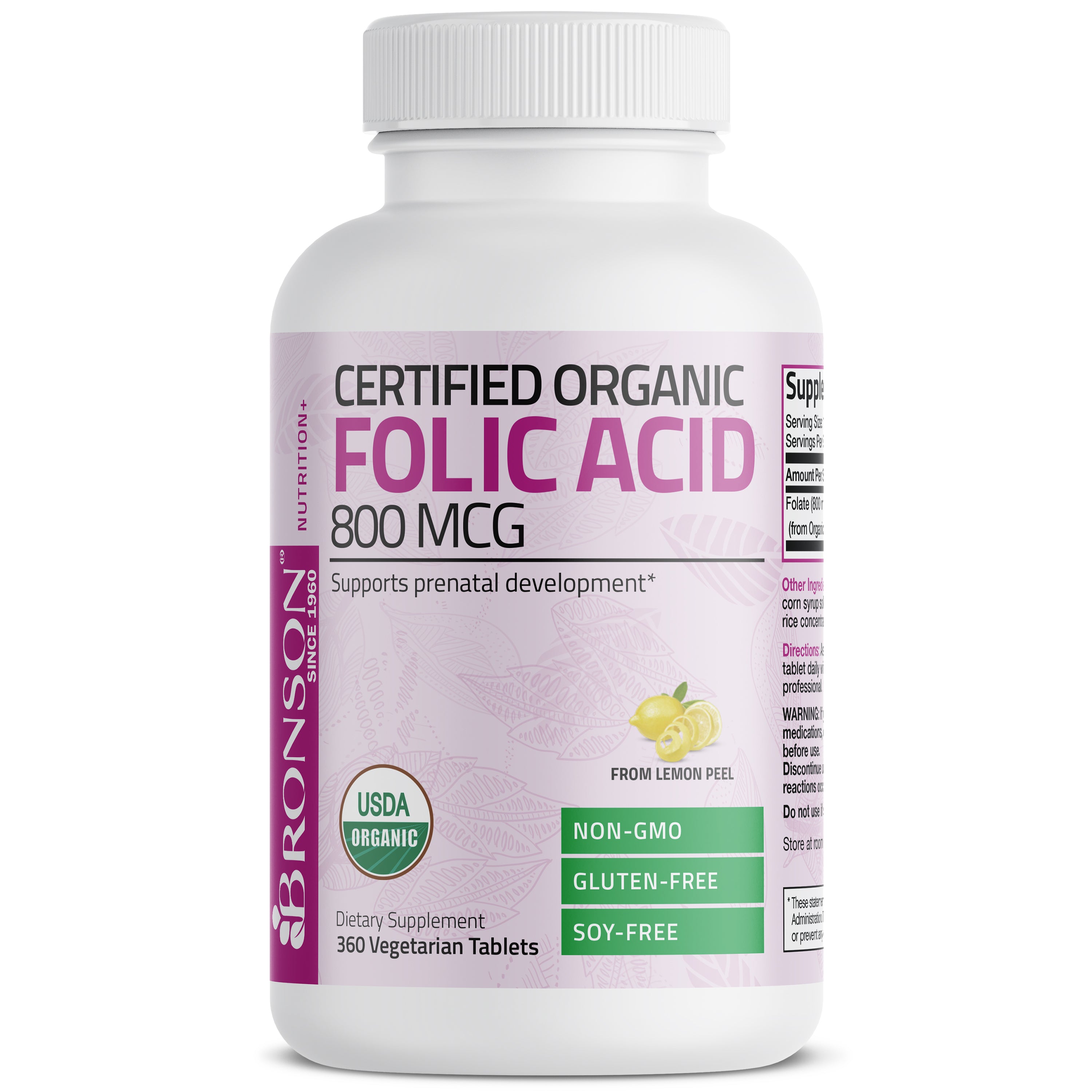 Folic Acid (Folate) Vegetarian USDA Certified Organic - 800 mcg view 6 of 12