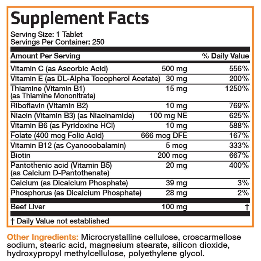 Vitamin B Complex with Vitamins C and E - 250 Tablets view 6 of 6