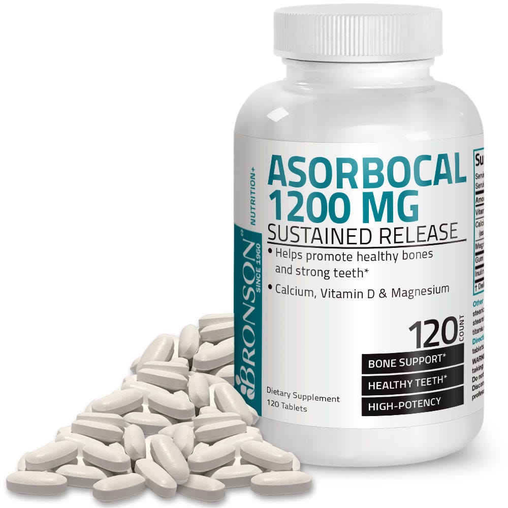 AsorboCal Calcium, Vitamin D & Magnesium High Potency Sustained Release - 1,200 mg - 120 Tablets