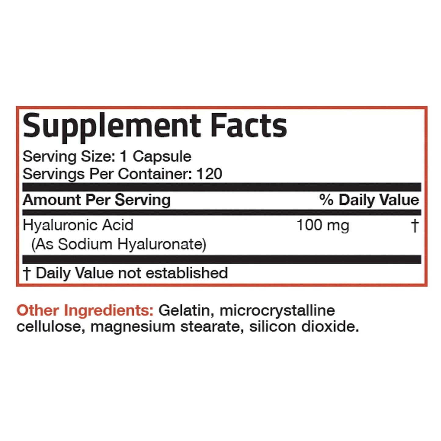 Hyaluronic Acid High Potency - 100 mg - 120 Capsules.