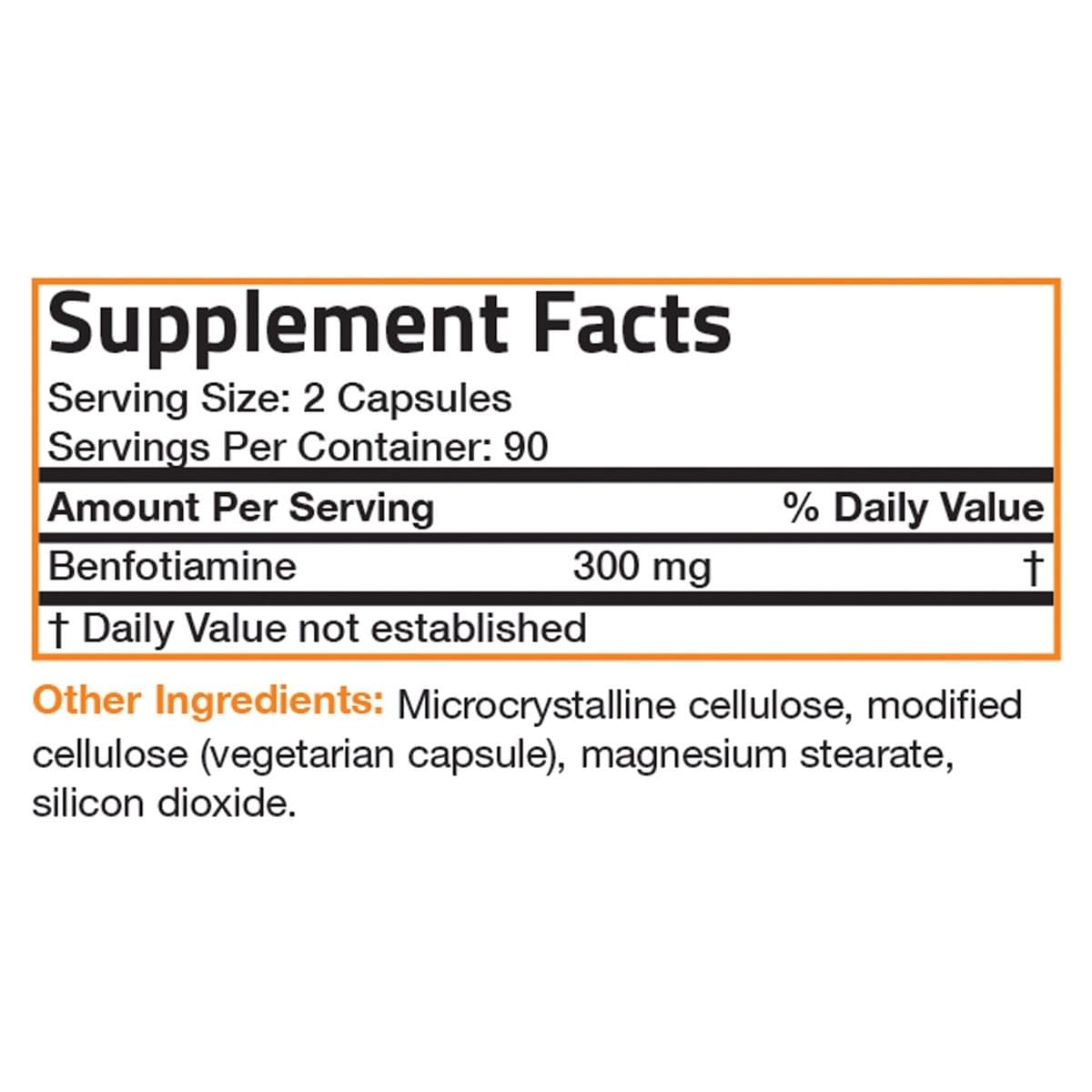 Vegetarian Benfotiamine Vitamin B1 Thiamine - 300 mg - 180 Vegetarian Capsules.