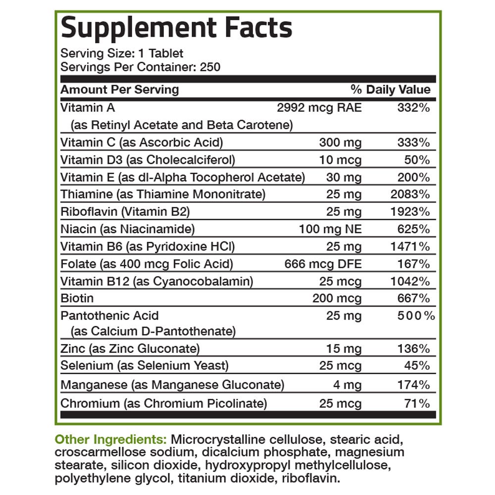 The Bronson Formula Once Daily Multivitamin - 250 Tablets