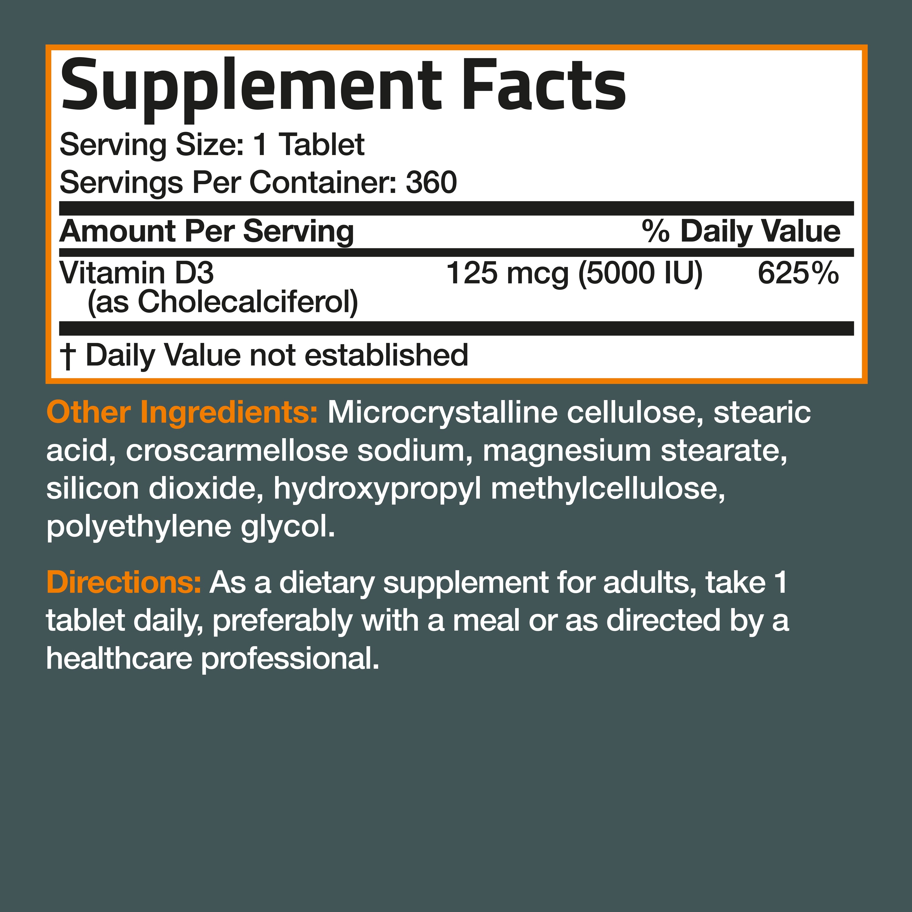 Vitamin D3 5,000 IU (125 MCG), 360 Tablets view 4 of 4