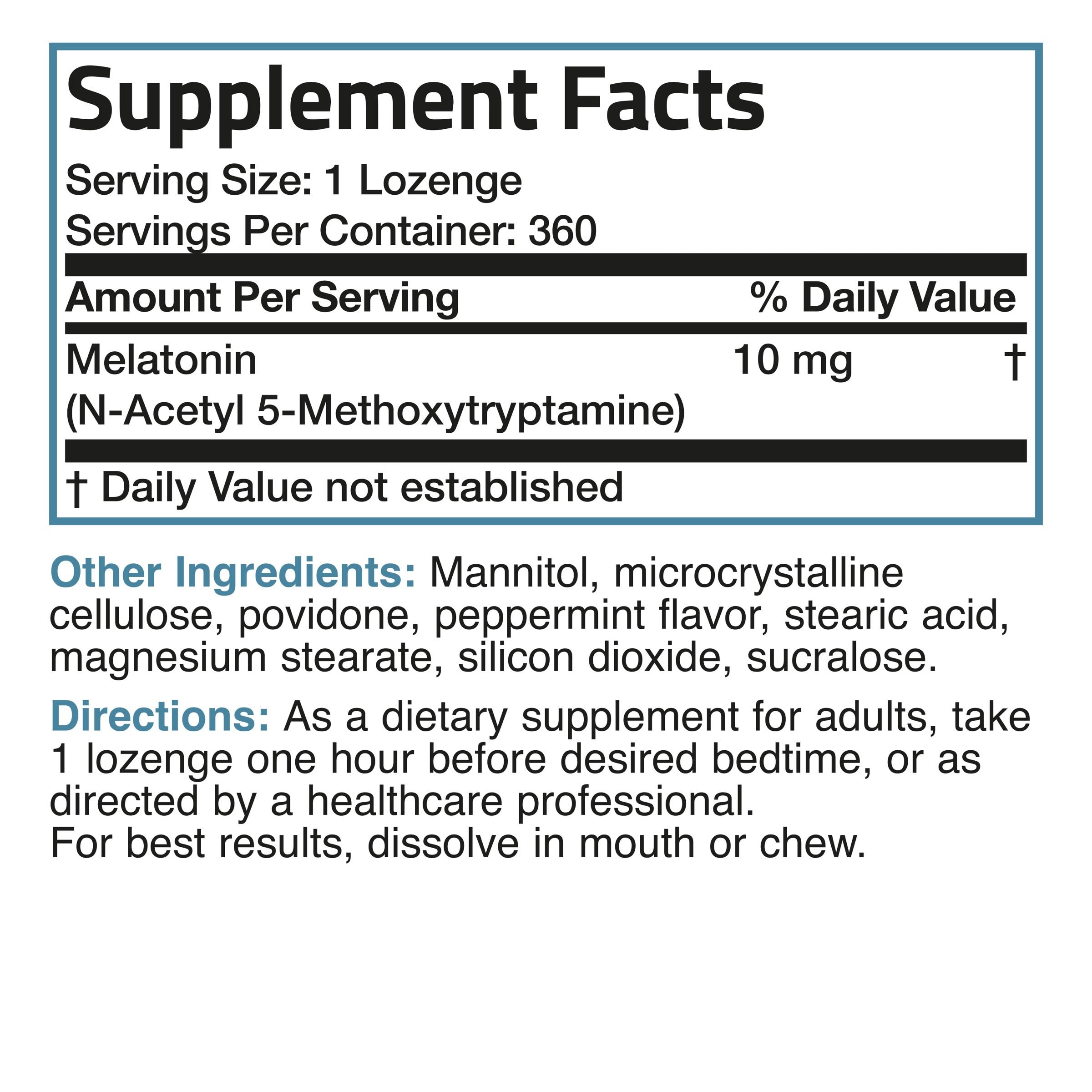 Melatonin Fast Dissolve - Peppermint - 10 mg - 360 Vegetarian Lozenges view 6 of 6