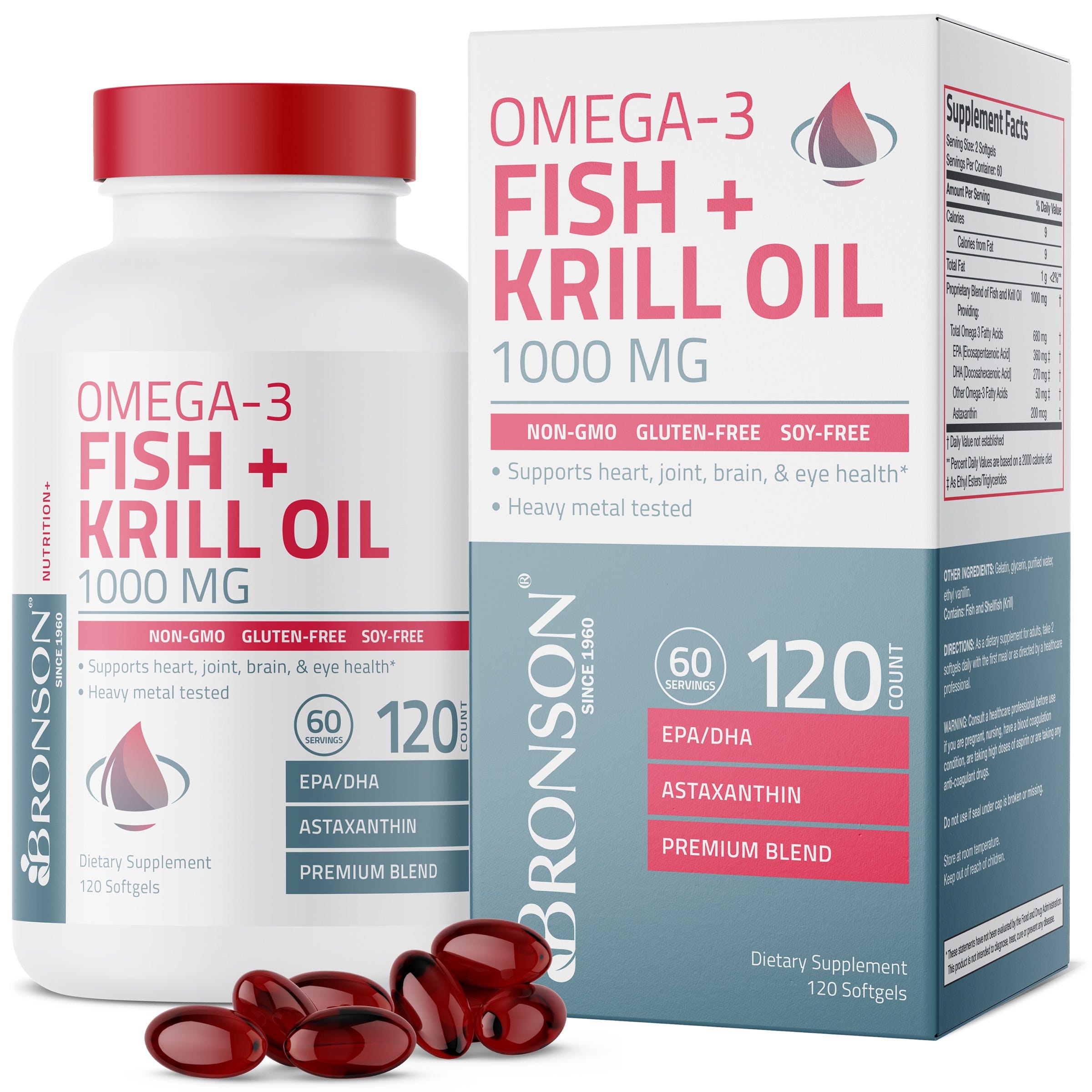 Omega-3 Fish + Krill Oil 1000 MG 120 Softgels