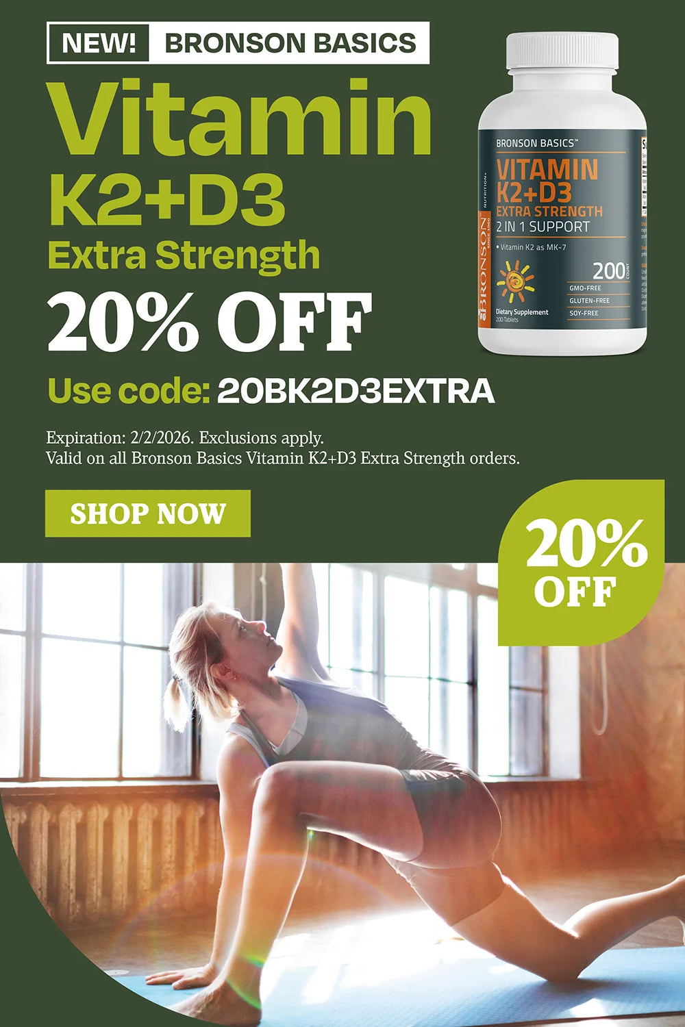 New! Bronsno basics Vitamin K2 + D3 extra strength. 20% OFF Use code 20BK2DEXTRA