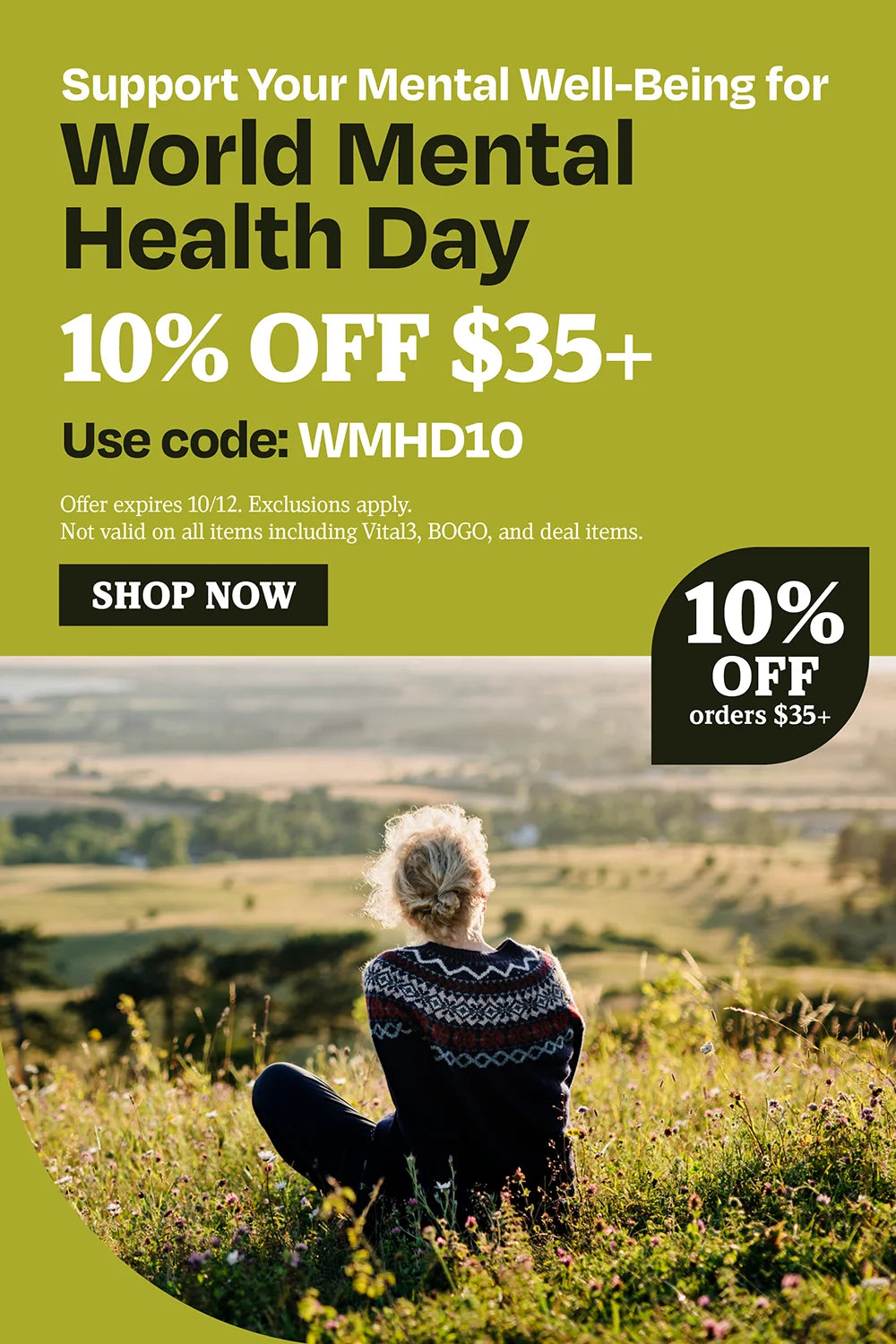 Support your mental well being for world mental health day. 10% off $35. Use code WMHD10