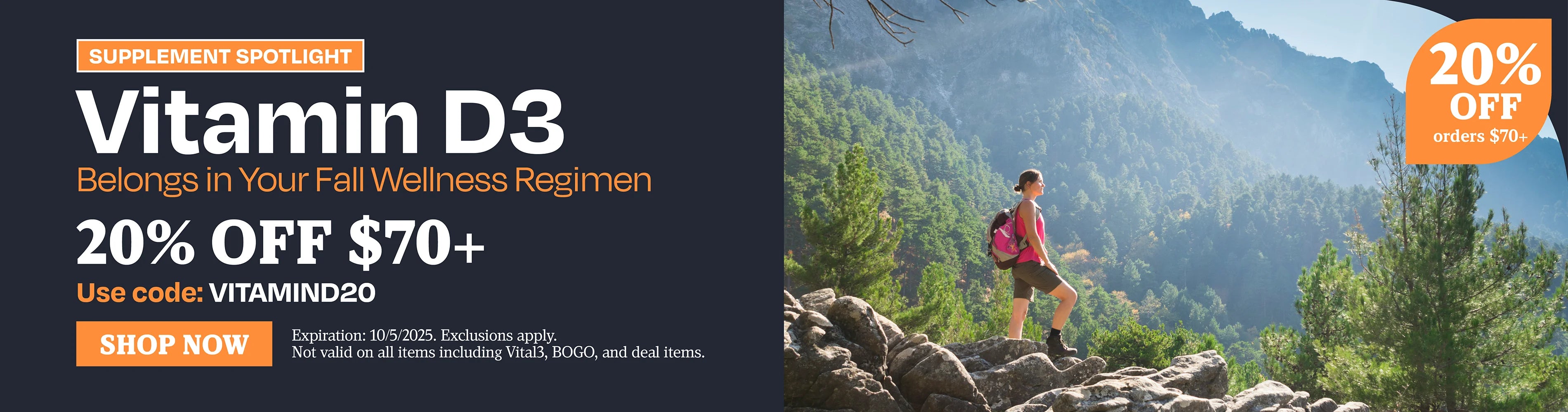 Supplement spotlight. Vitamin D3 belongs in your fall wellness regimen. 20% off $70. Use code VITAMIND20
