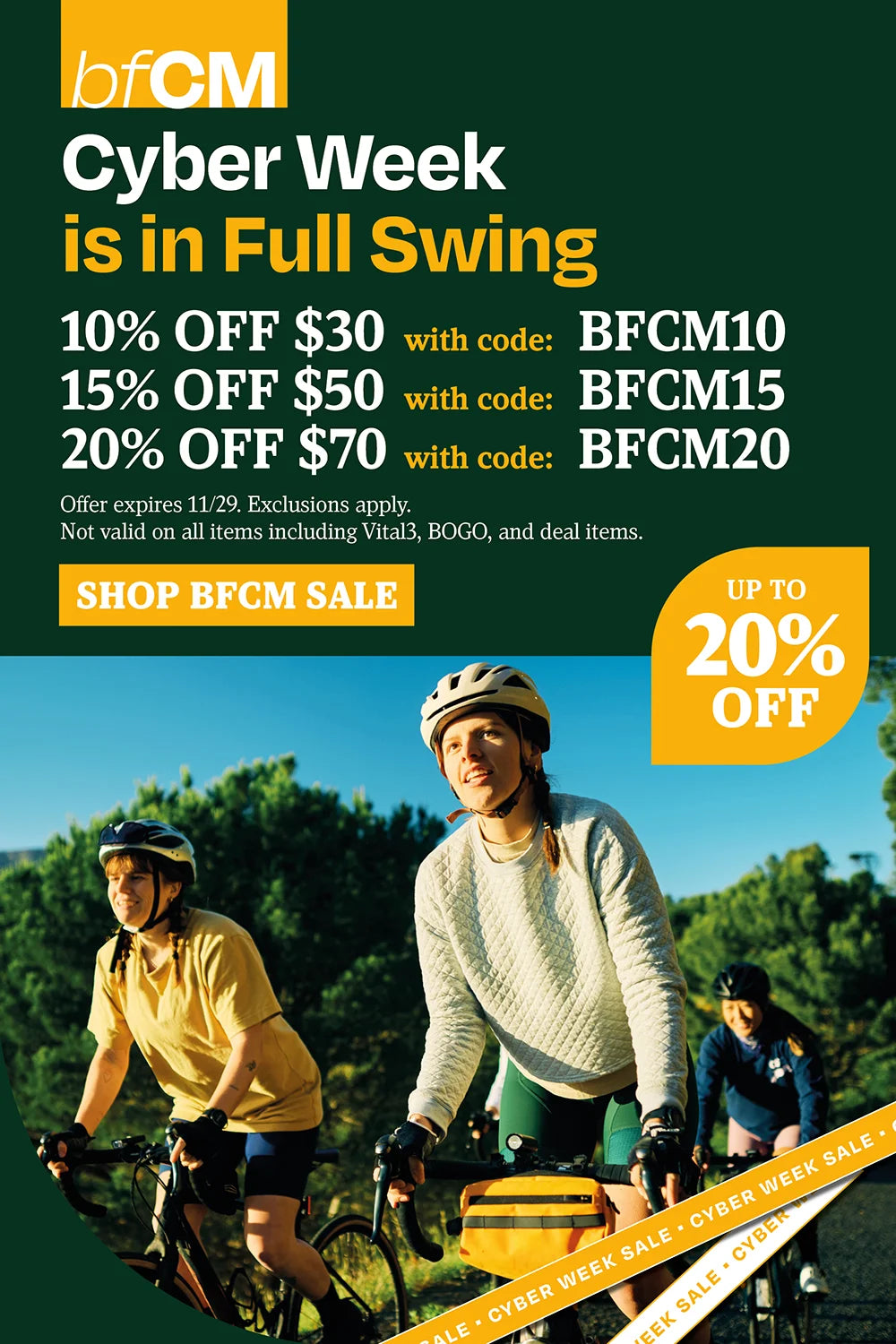 Cyber week is in full swing. 10% off $30 with BFCM10, 15% OFF $50 BFCM15, 20% off $70 with BFCM20