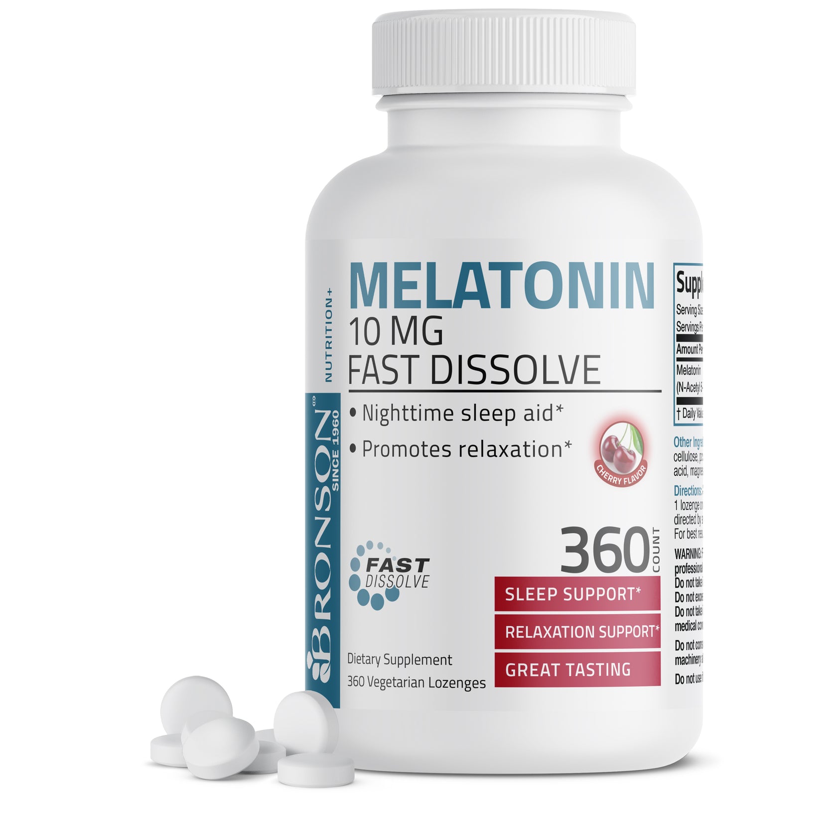 Melatonin Cherry 100 Tablets Sleep Support Bronson Vitamins