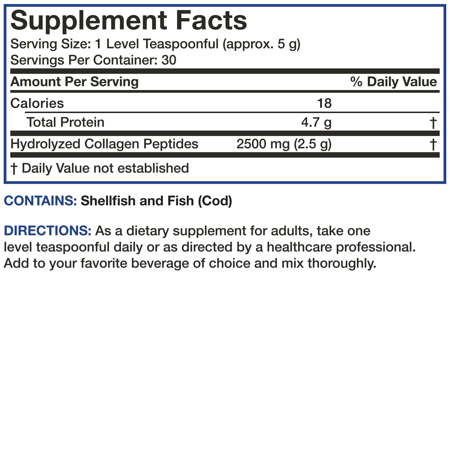 Marine Collagen Peptides Nordic Norwegian Wild Caught Cod Powder - Unflavored - 150g (5.29 oz)