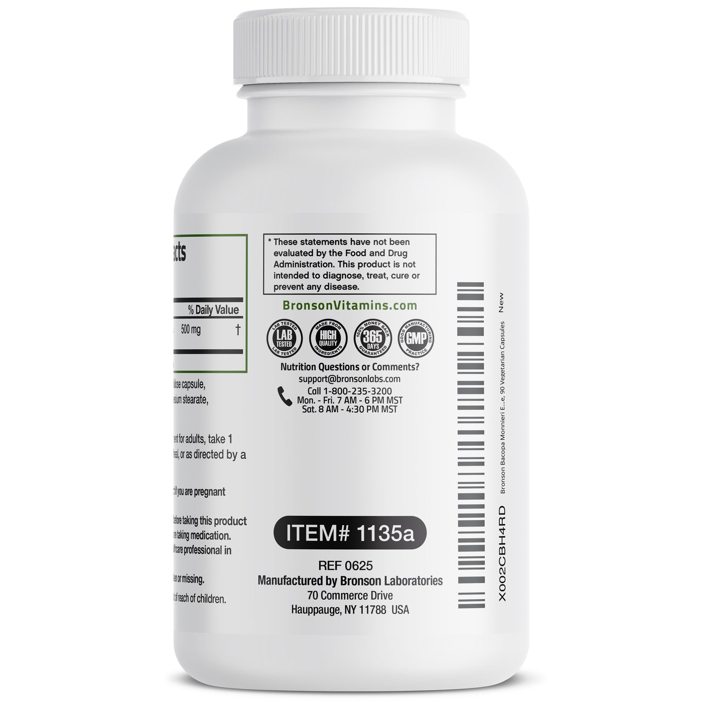 Bacopa Monniera Standardized Extract - 500 mg - 90 Vegetarian Capsules