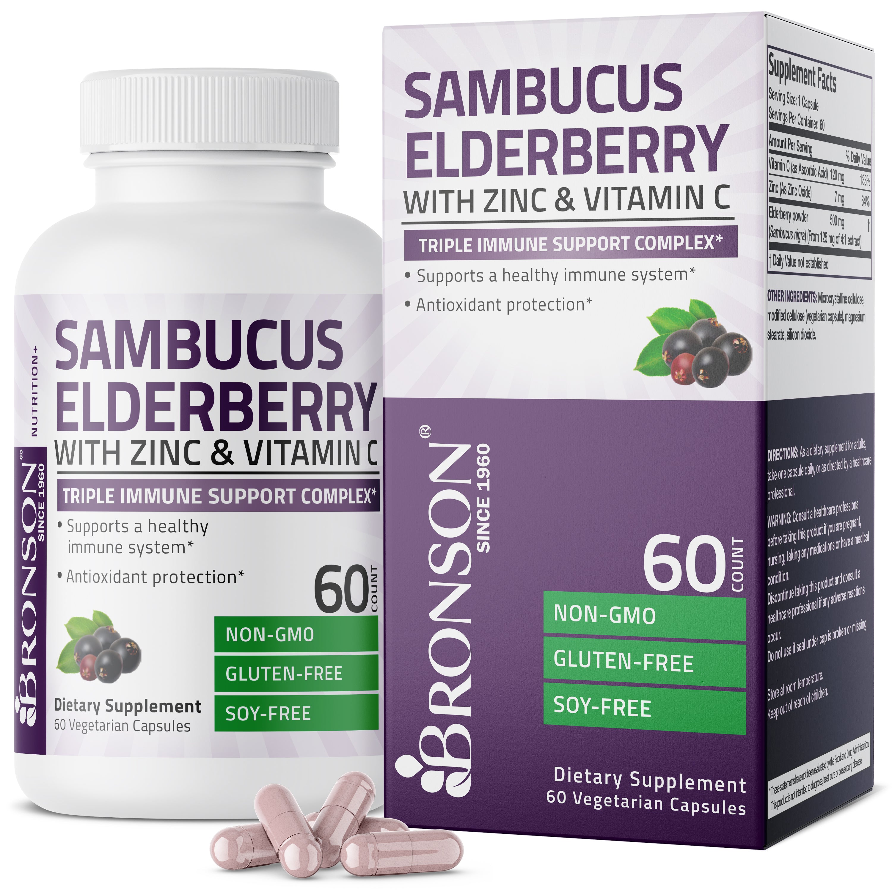 Sambucus Elderberry with Zinc & Vitamin C - 60 Vegetarian Capsules view 1 of 7