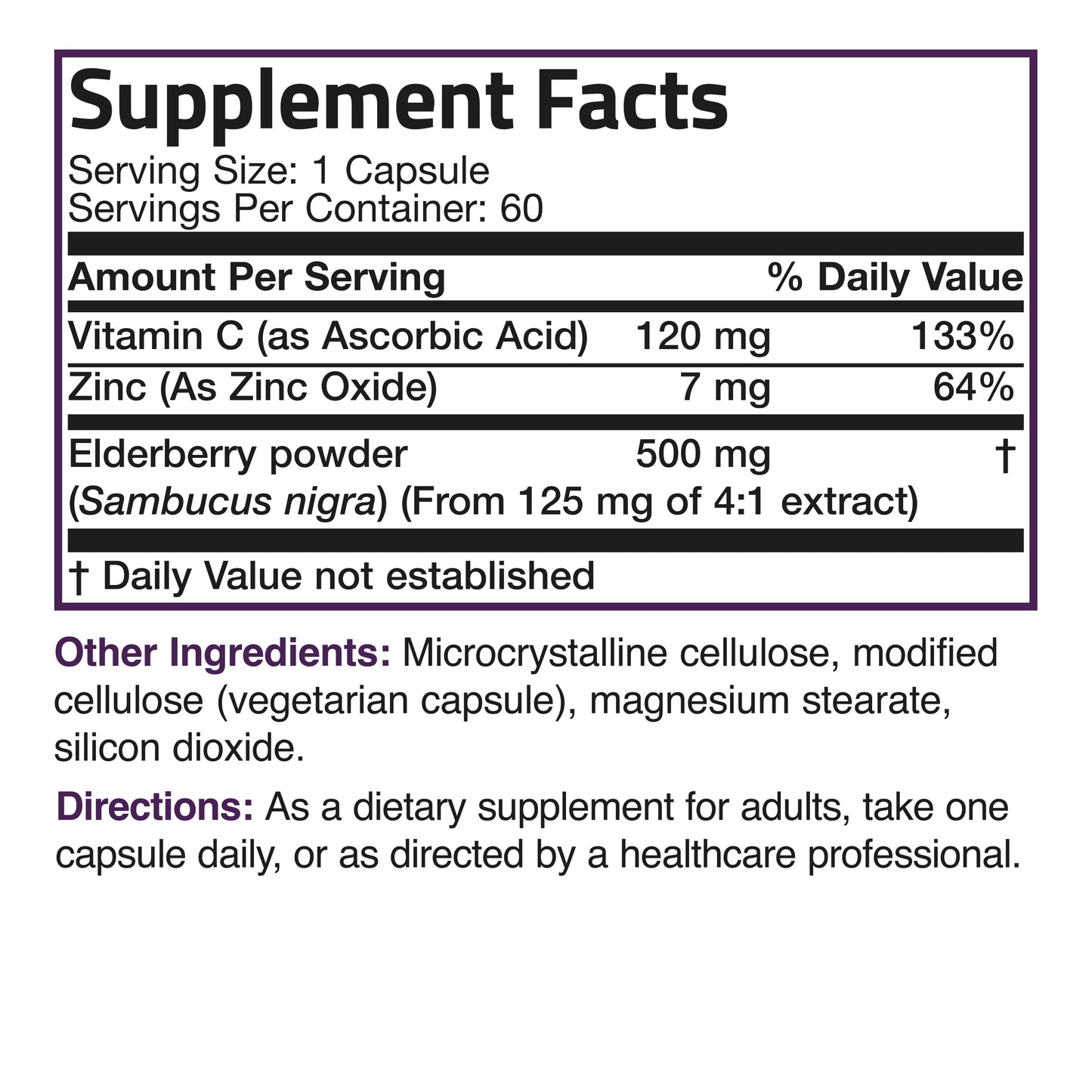 Sambucus Elderberry with Zinc & Vitamin C - 60 Vegetarian Capsules