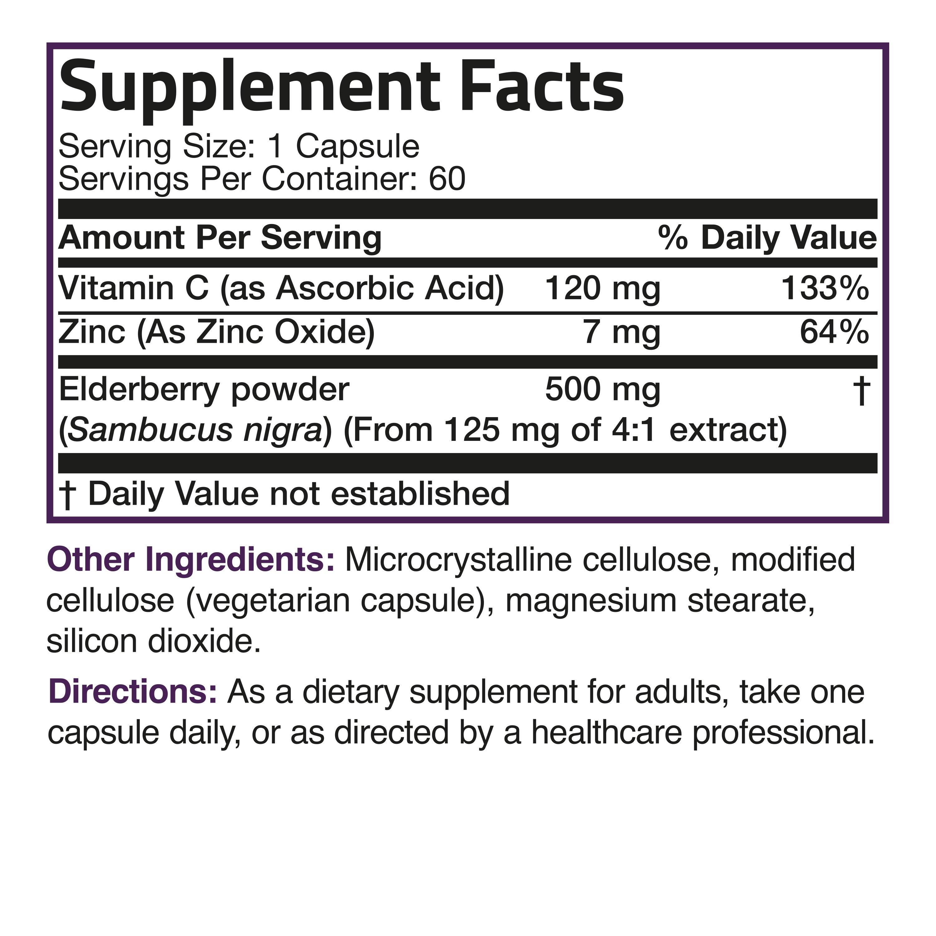 Sambucus Elderberry with Zinc & Vitamin C - 60 Vegetarian Capsules view 7 of 7