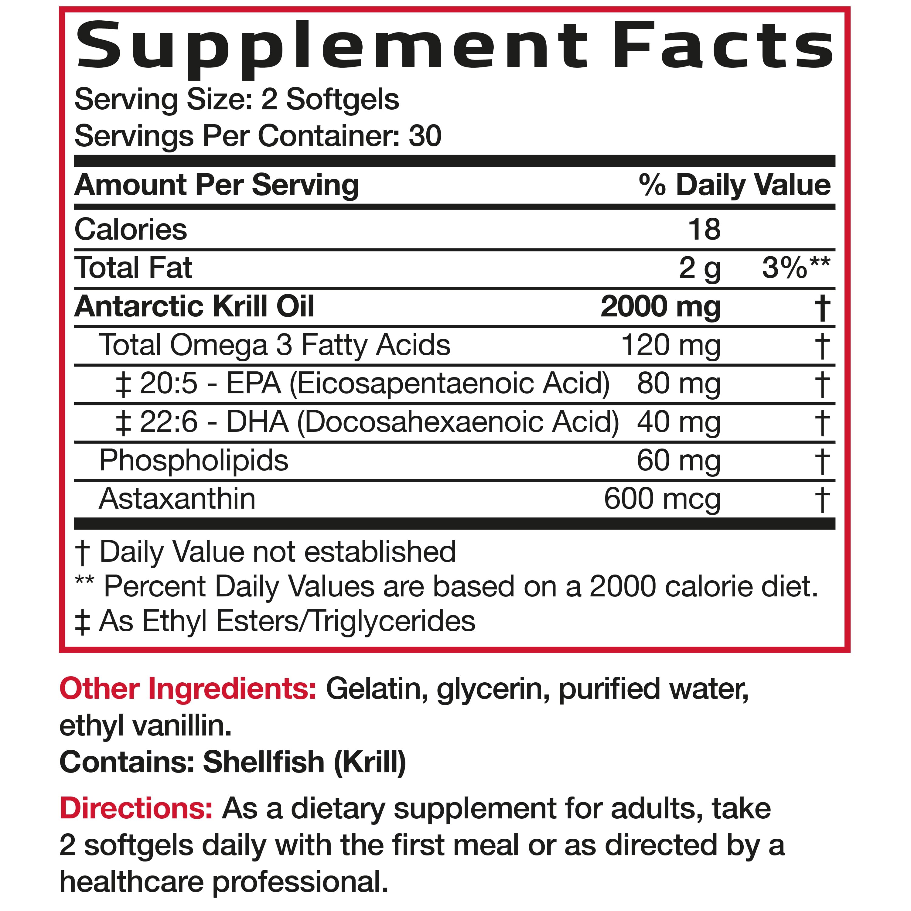 Antarctic Krill Oil Omega-3 EPA DHA Non-GMO - 2,000 mg