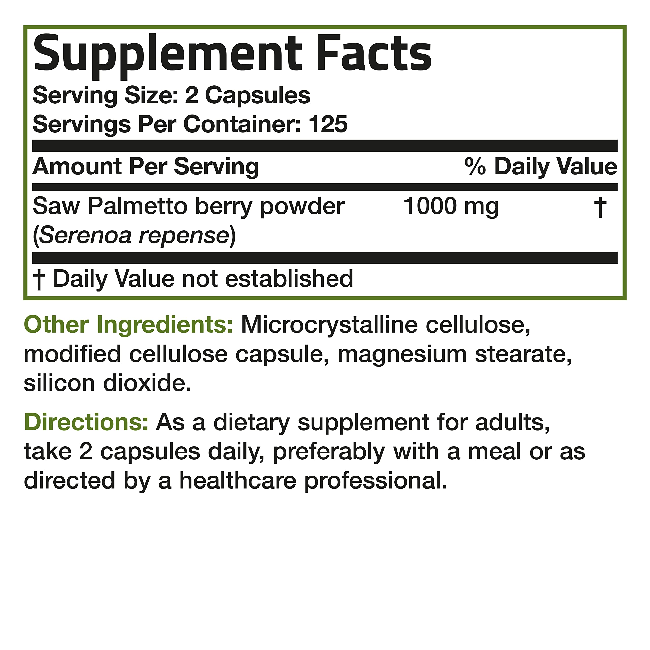 Saw Palmetto Extra Strength 1,000 mg 100 Vegetarian Capsules