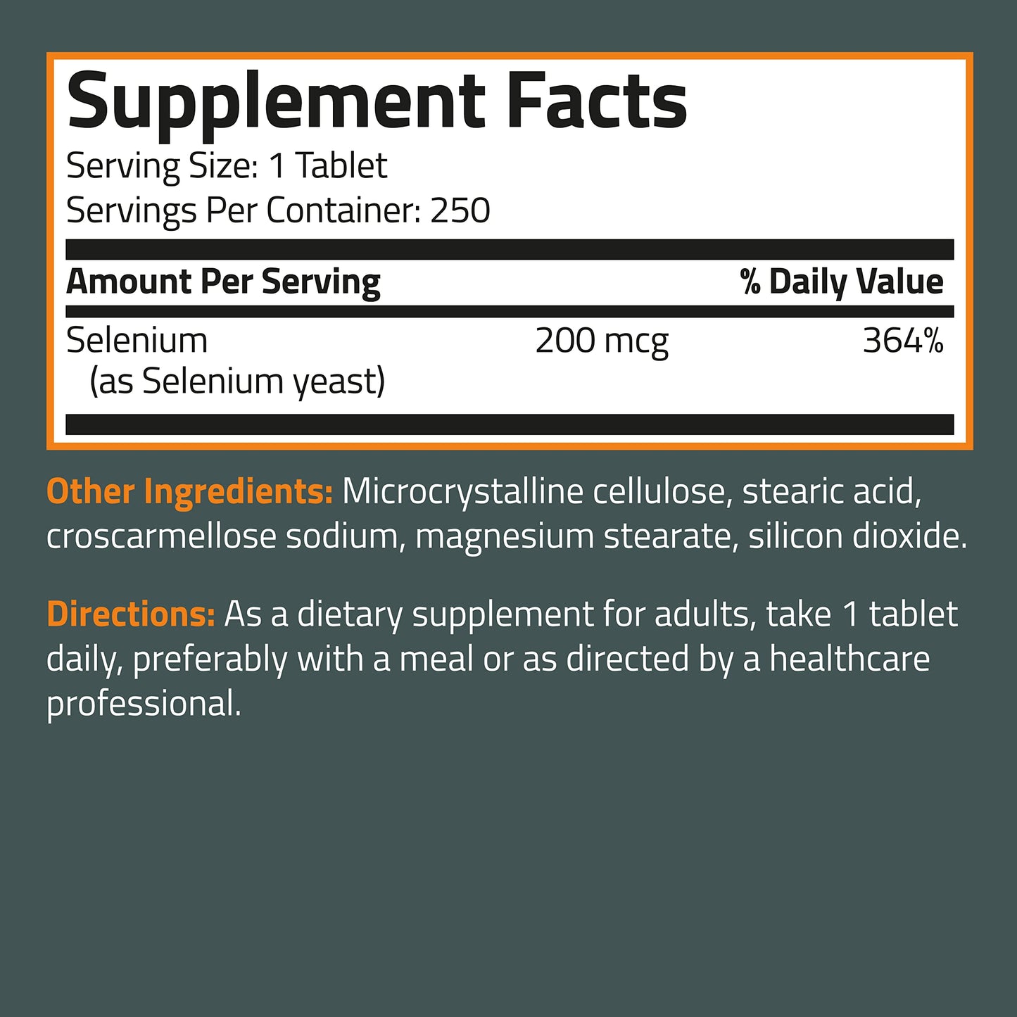 Selenium 200 mcg, 250 Vegetarian Tablets