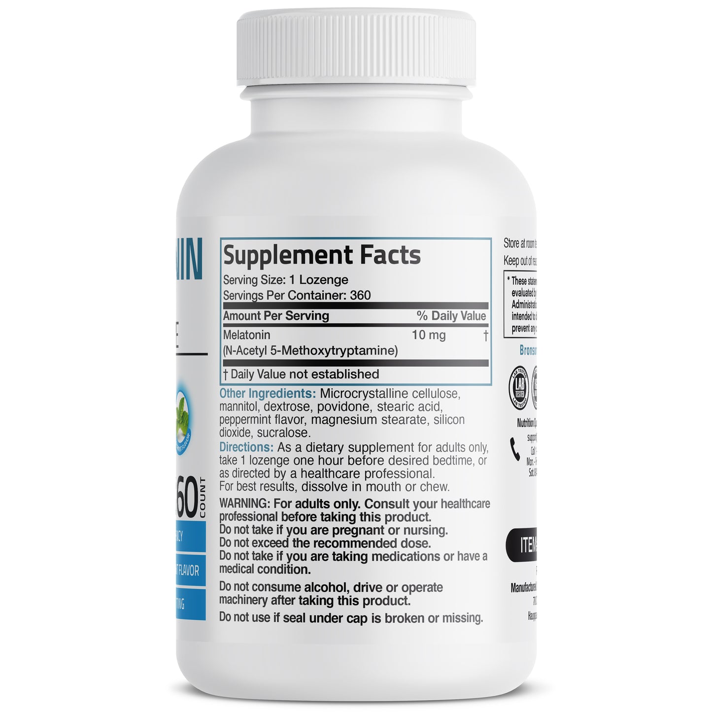 Melatonin Fast Dissolve - Peppermint - 10 mg - 360 Vegetarian Lozenges
