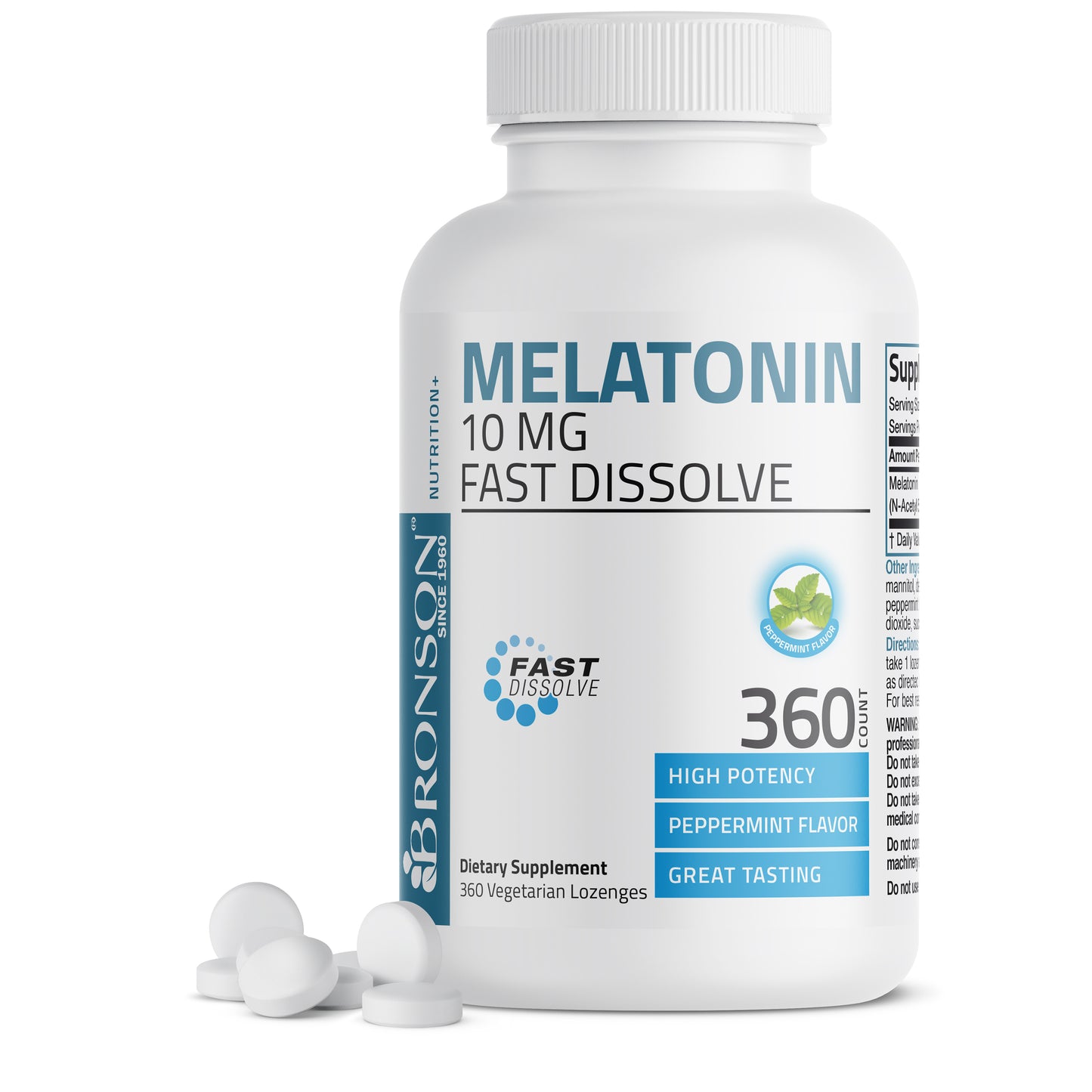 Melatonin Fast Dissolve - Peppermint - 10 mg - 360 Vegetarian Lozenges