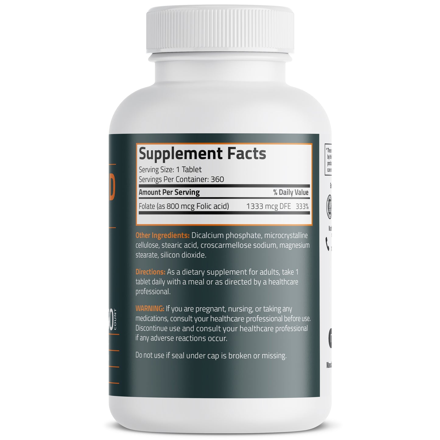 Folic Acid 800 MCG, 360 Tablets