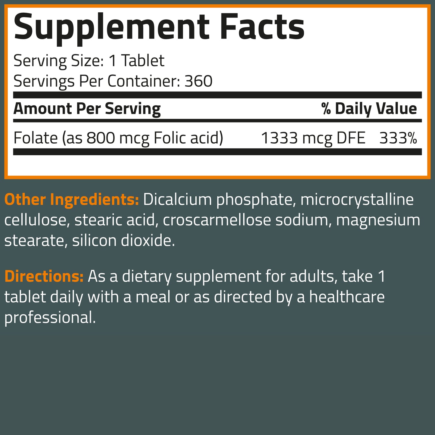 Folic Acid 800 MCG, 360 Tablets