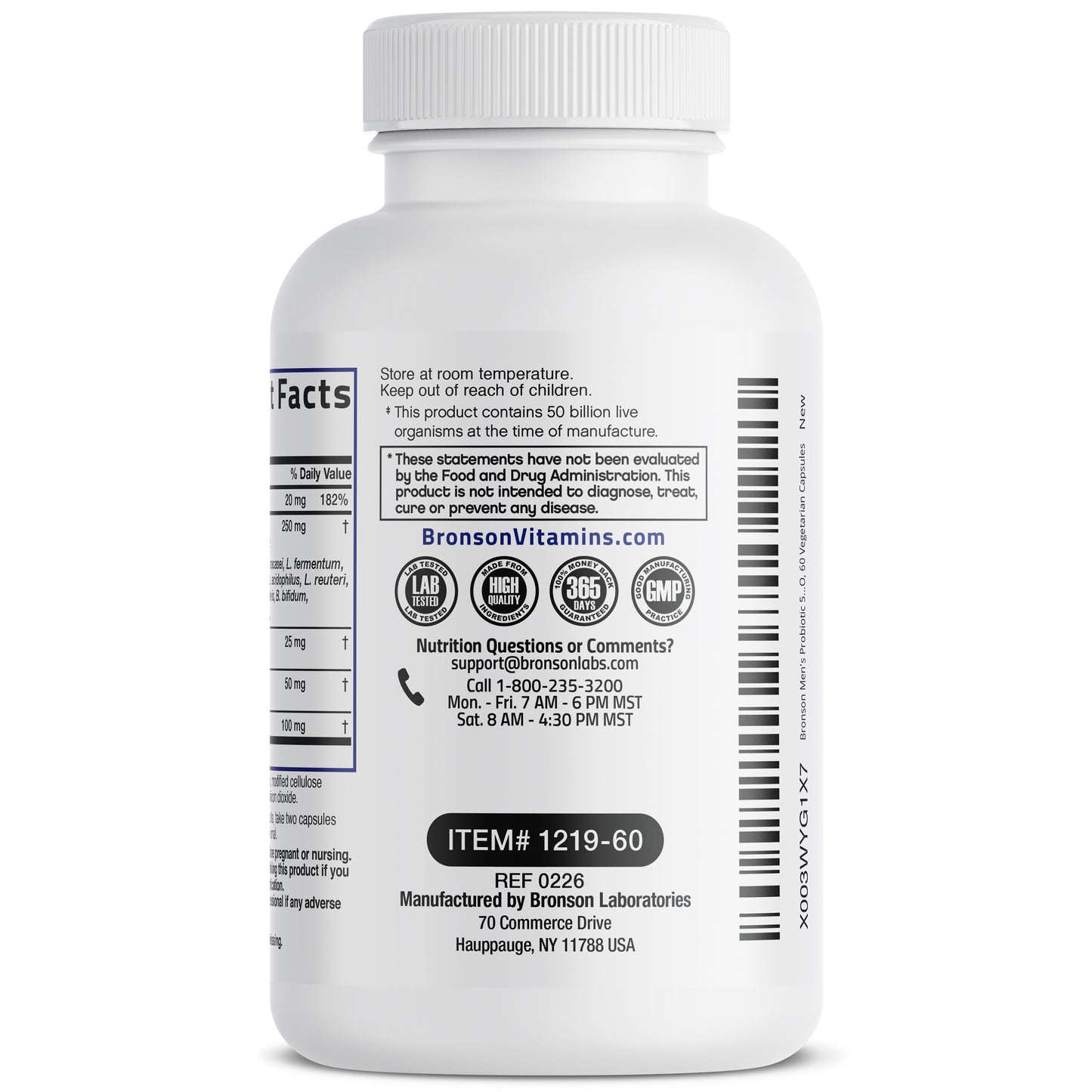 Men's Probiotic 50 Billion CFU Plus Prebiotic with Ashwagandha, Fenugreek & Zinc, 60 Vegetarian Capsules