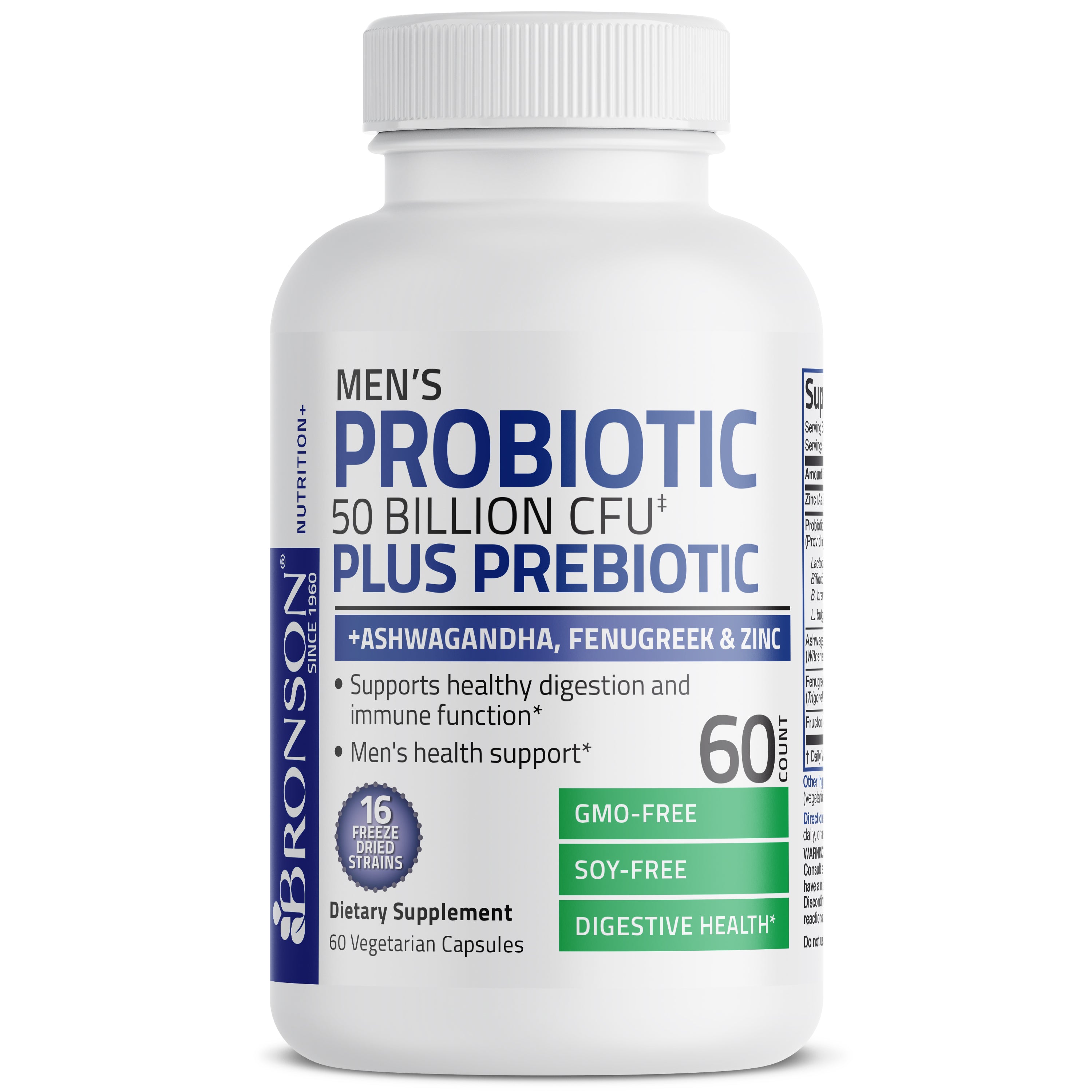 Men's Probiotic 50 Billion CFU Plus Prebiotic with Ashwagandha, Fenugreek & Zinc, 60 Vegetarian Capsules view 3 of 5