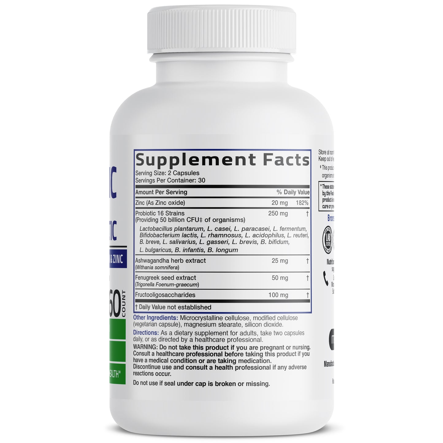 Men's Probiotic 50 Billion CFU Plus Prebiotic with Ashwagandha, Fenugreek & Zinc, 60 Vegetarian Capsules