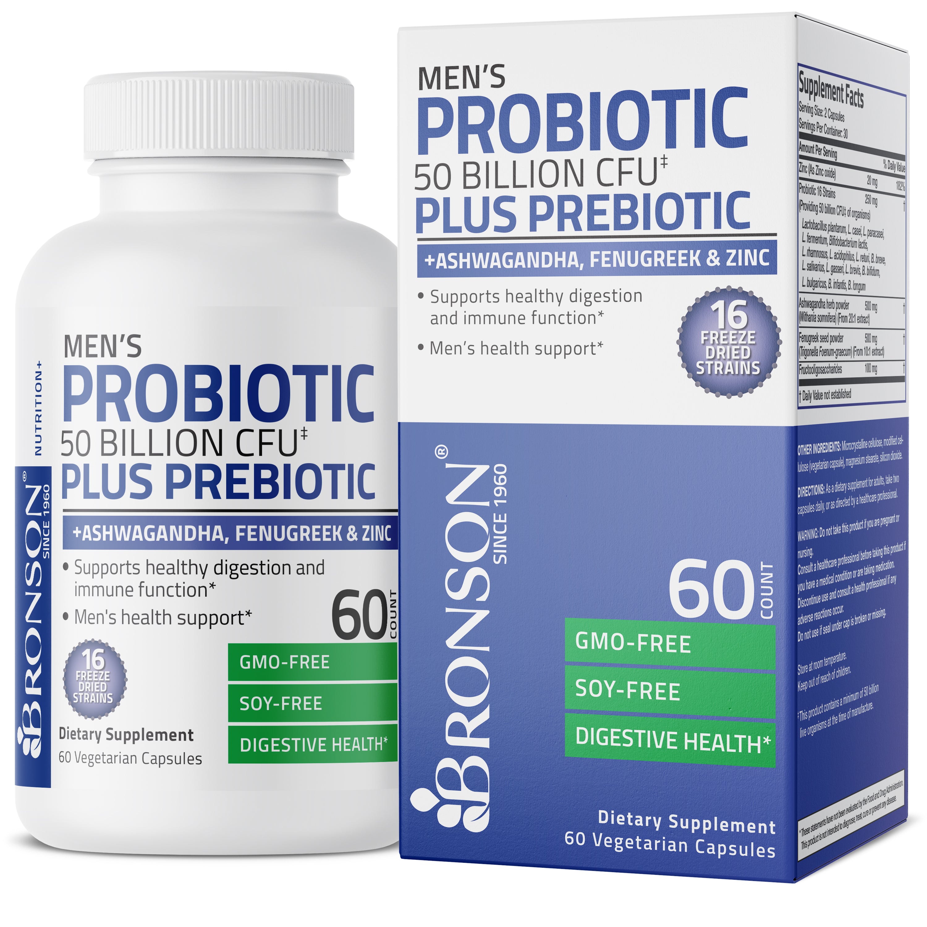 Men's Probiotic 50 Billion CFU Plus Prebiotic with Ashwagandha, Fenugreek & Zinc, 60 Vegetarian Capsules view 1 of 5