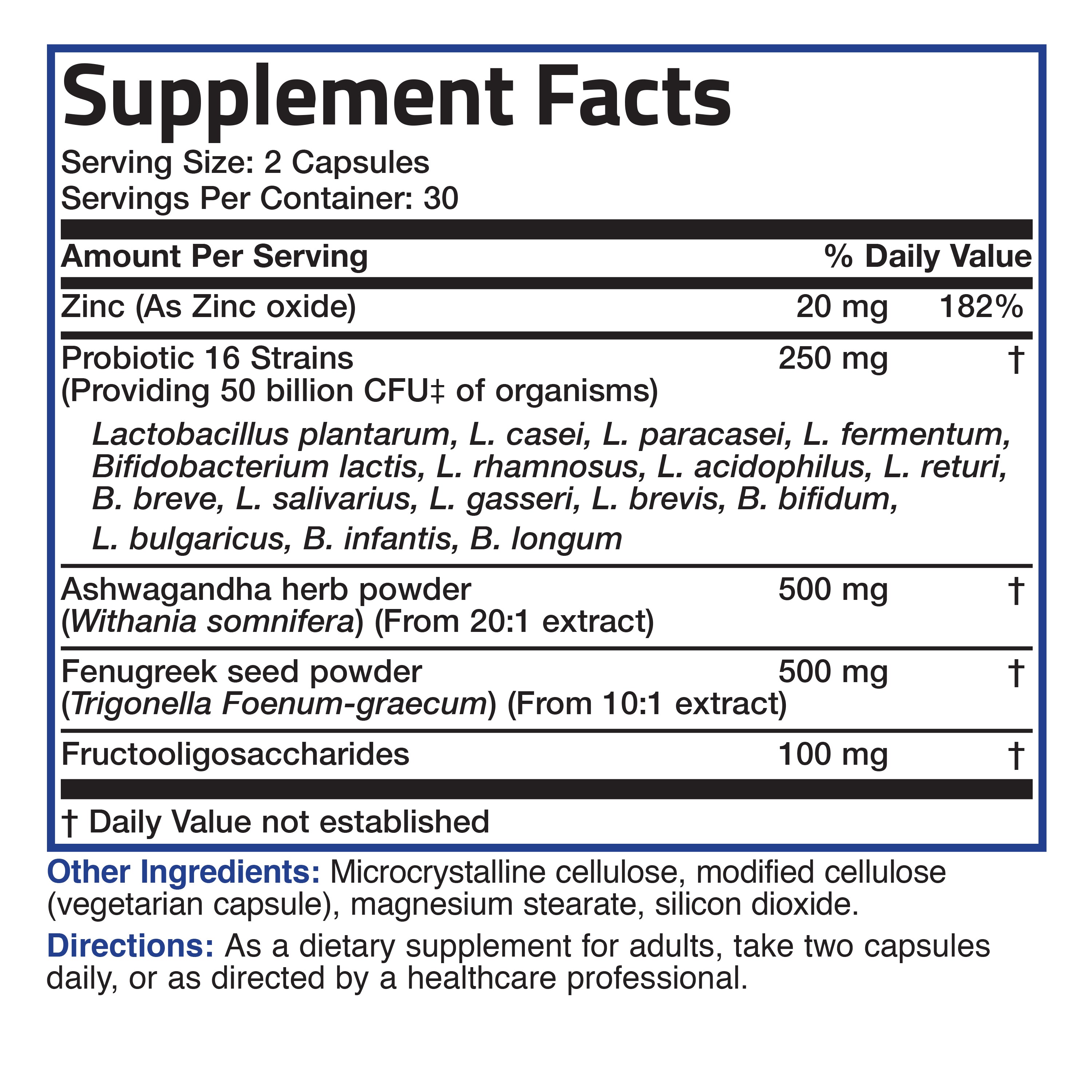 Men's Probiotic 50 Billion CFU Plus Prebiotic with Ashwagandha, Fenugreek & Zinc, 60 Vegetarian Capsules view 5 of 5