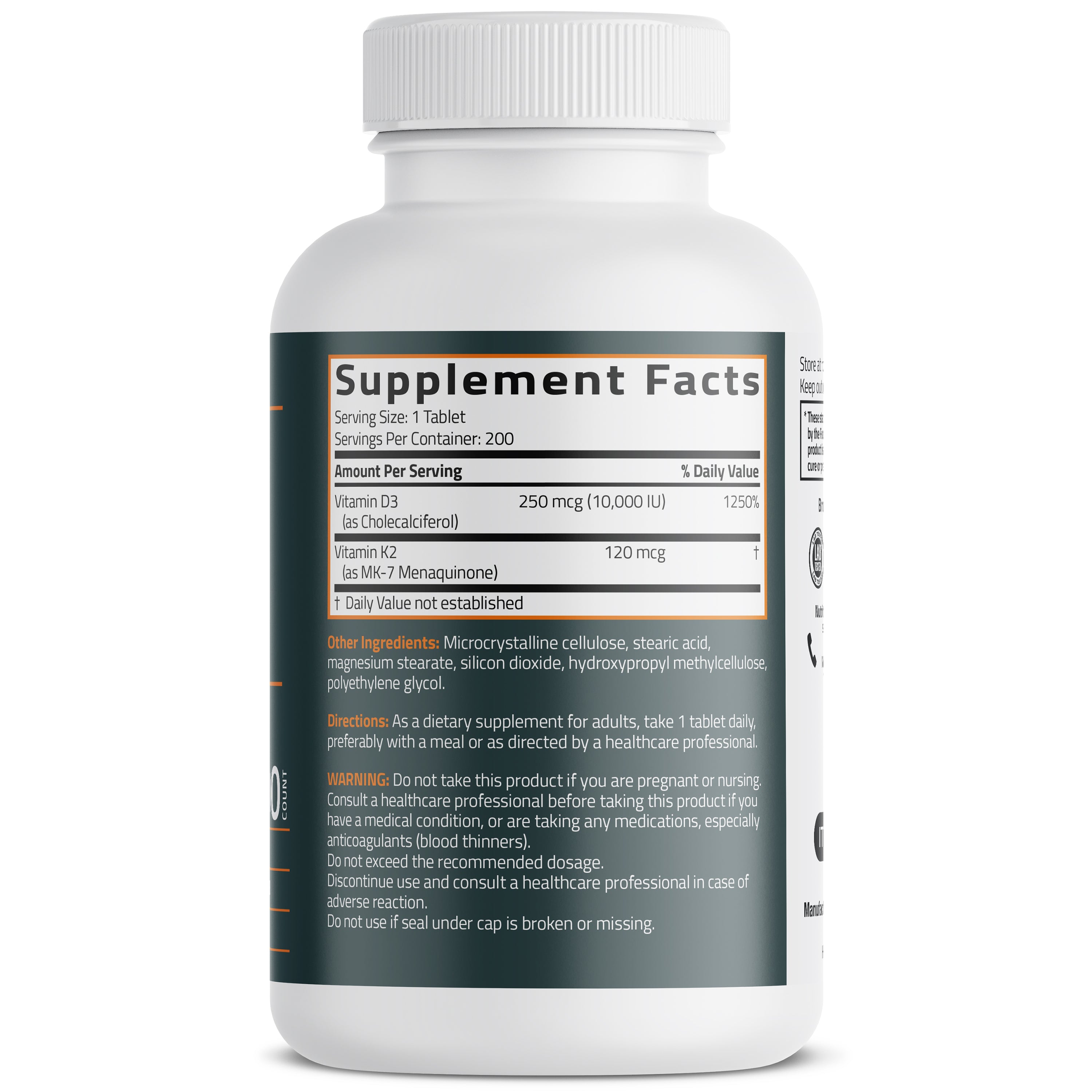 Vitamin K2 MK-7 Plus Vitamin D3 10,000 IU Extra Strength Tablets