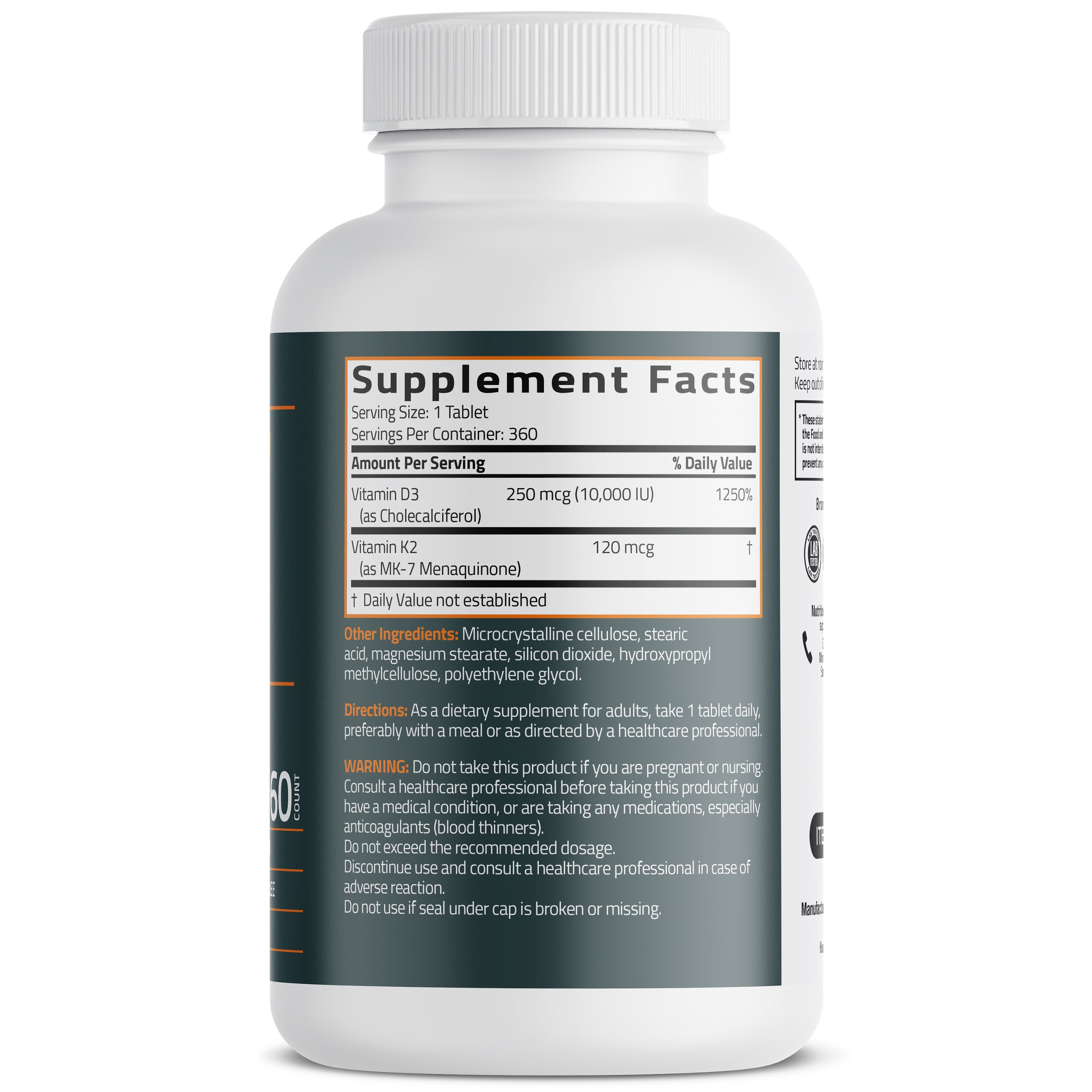 Vitamin K2 MK-7 Plus Vitamin D3 10,000 IU Extra Strength Tablets