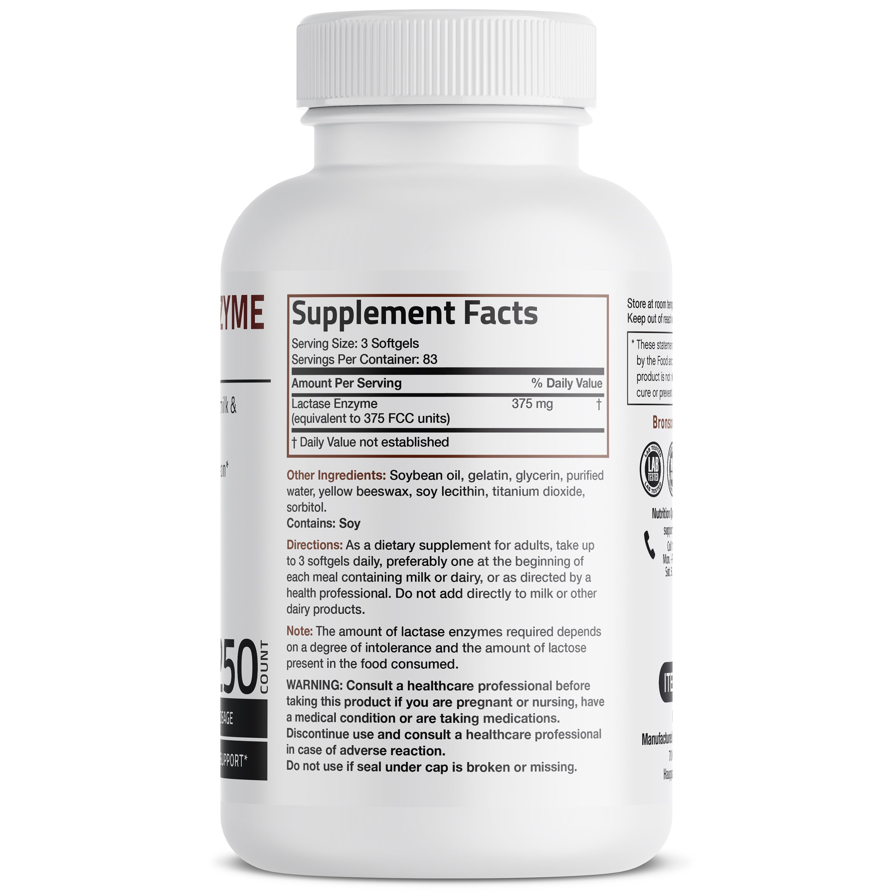 Lactase Digestive Enzyme - 375 mg - 250 Softgels view 2 of 4