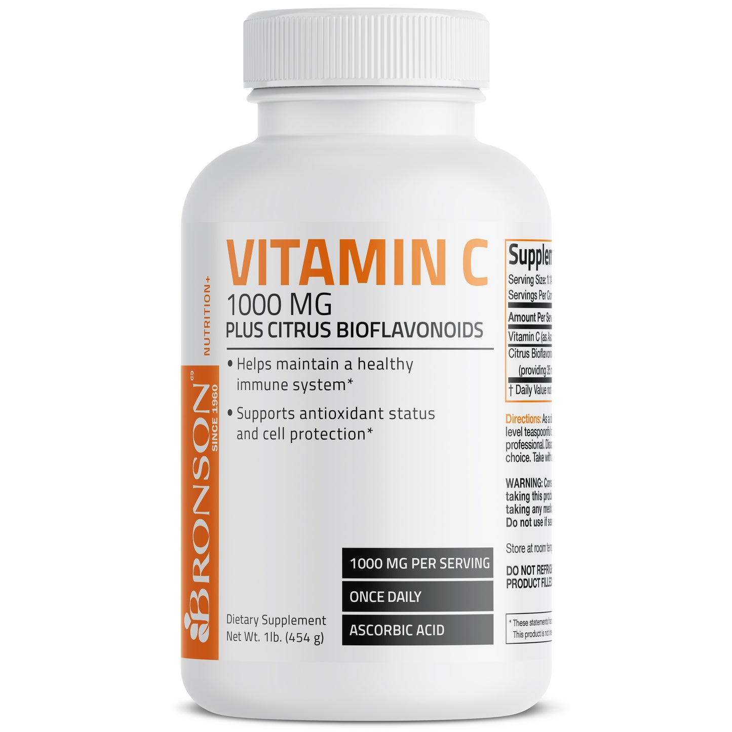 Vitamin C Ascorbic Acid Crystals with Citrus Bioflavonoids - 1,000 mg - 1 lb (454g)