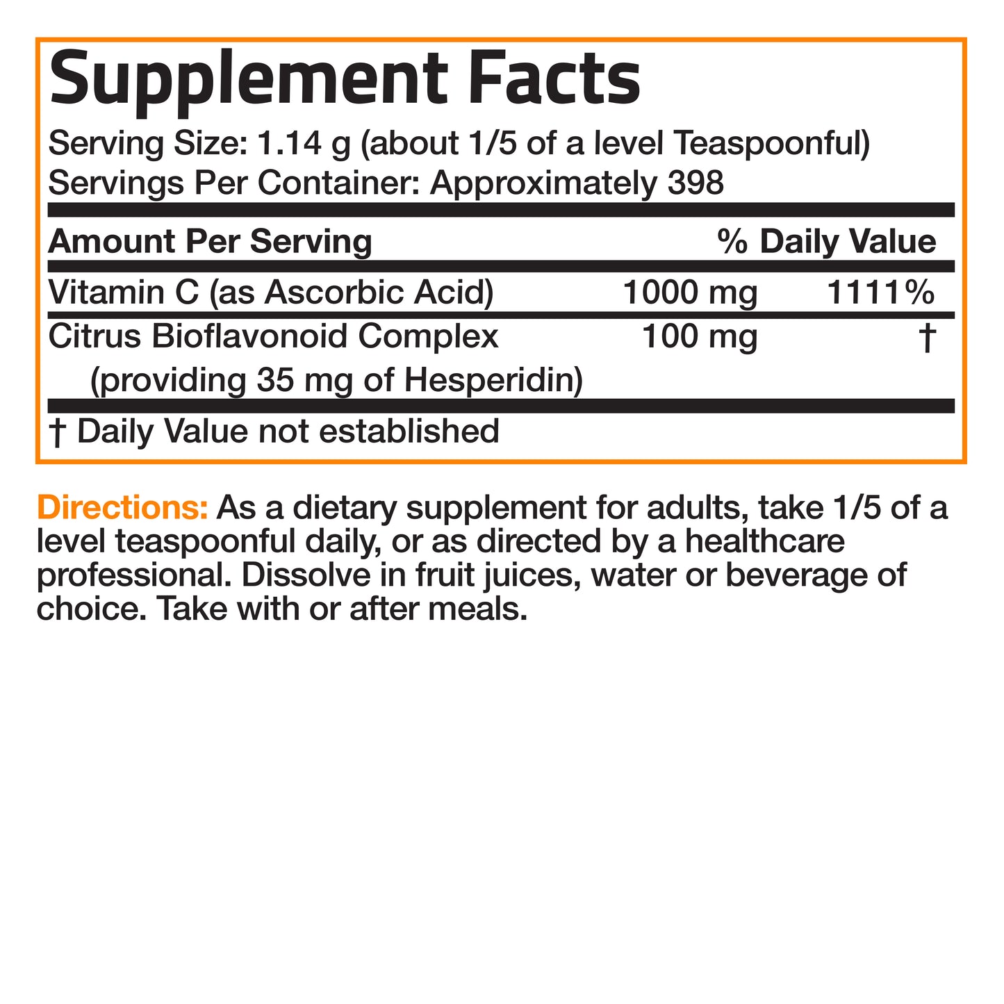 Vitamin C Ascorbic Acid Crystals with Citrus Bioflavonoids 1,000 mg