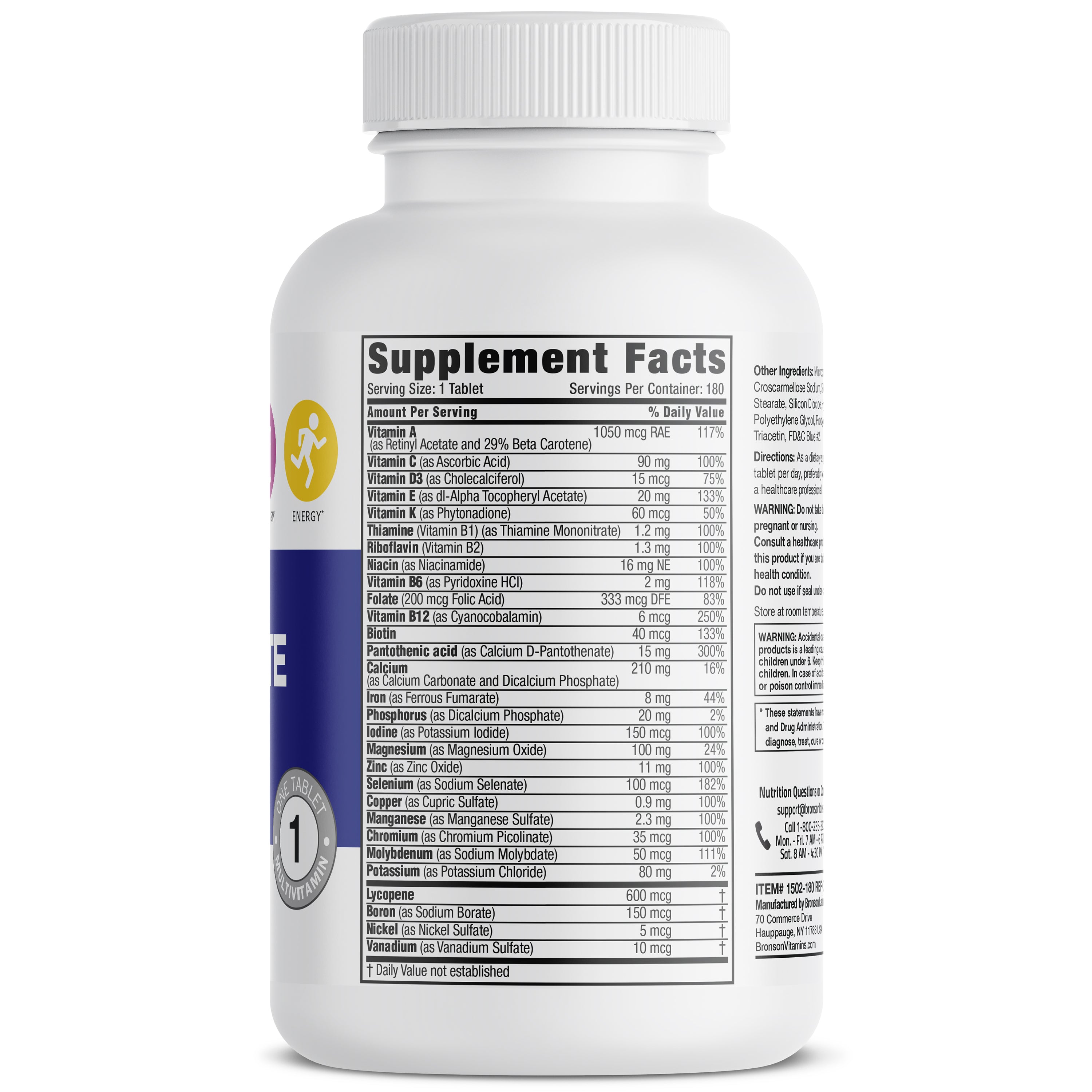 Bronson ONE Daily Men’s Complete MultiVitamin MultiMineral - 180 Tablets