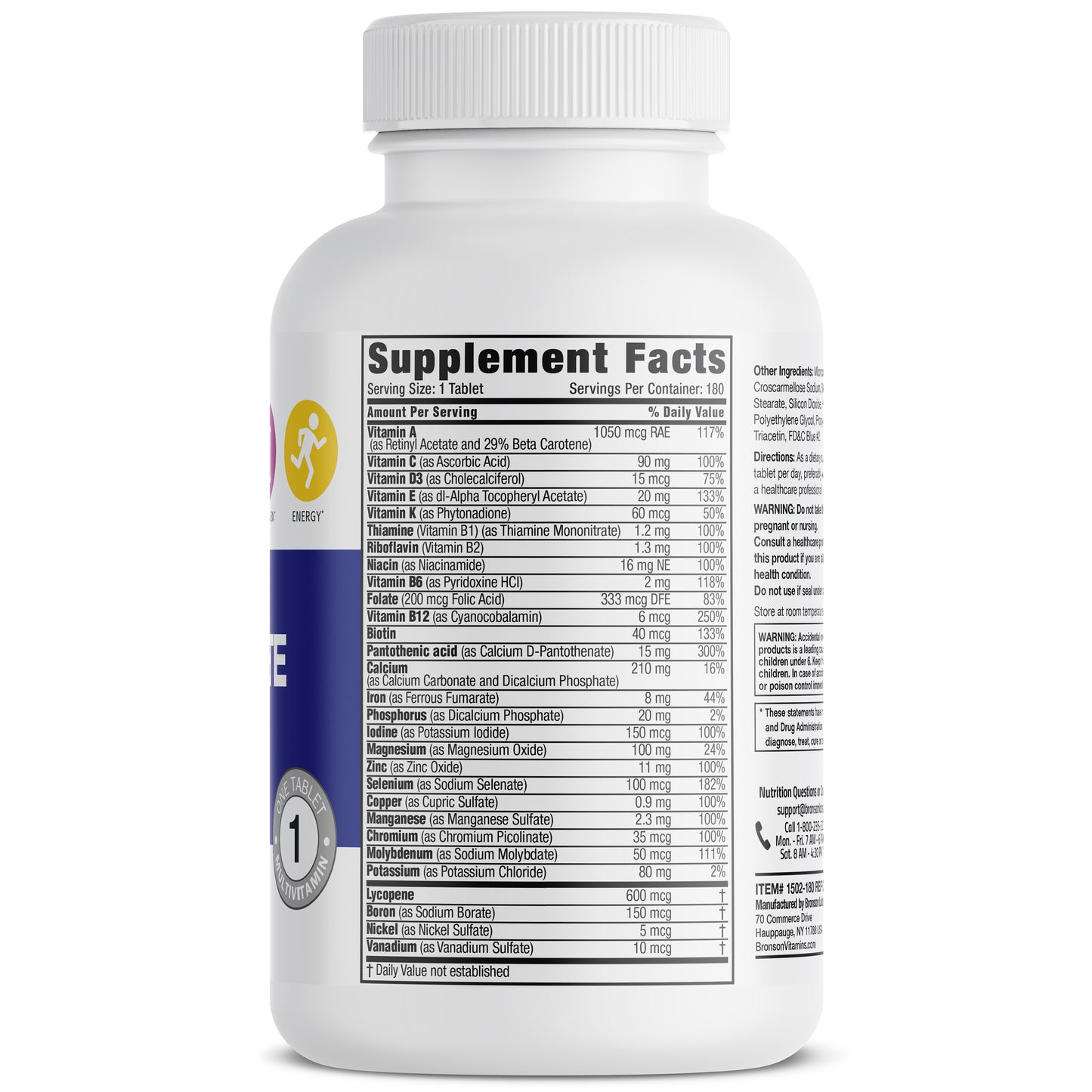 Bronson ONE Daily Men’s Complete MultiVitamin MultiMineral - 180 Tablets