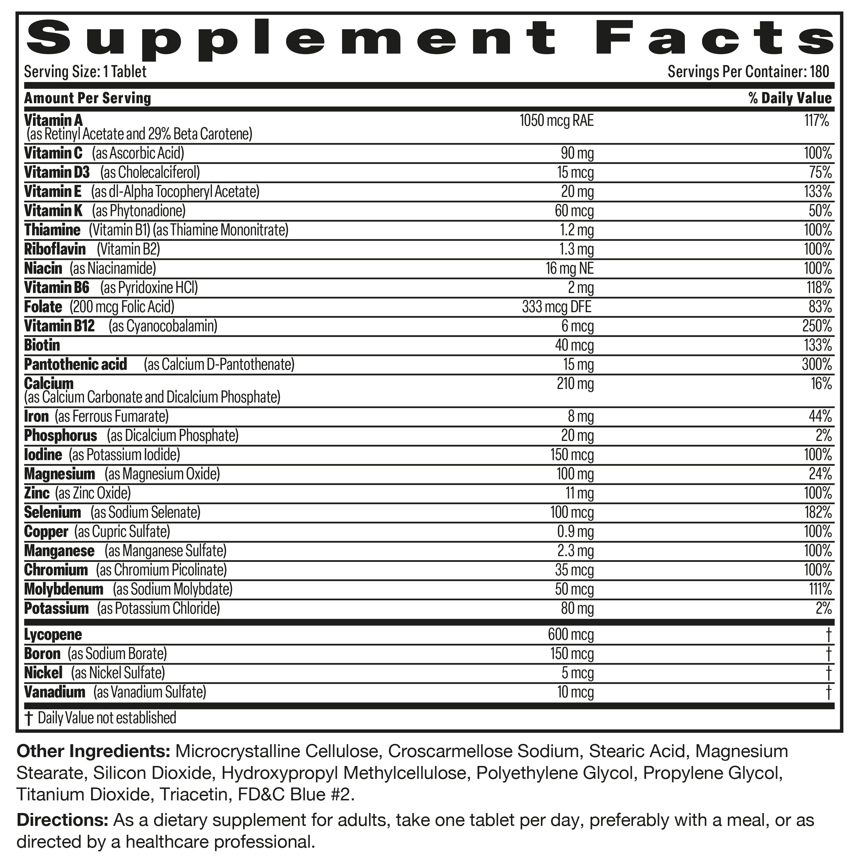 Bronson ONE Daily Men’s Complete MultiVitamin MultiMineral - 180 Tablets