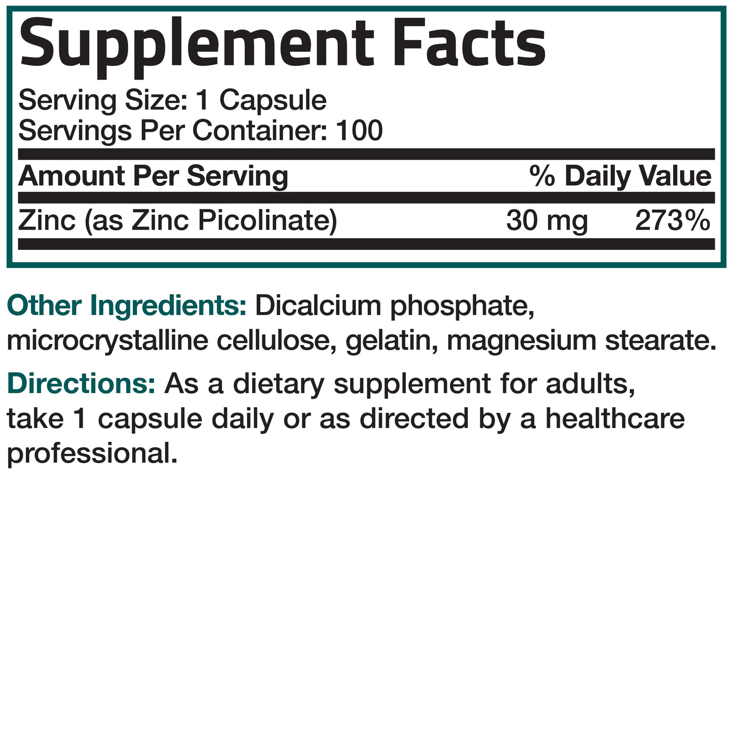 Zinc Picolinate - 30 mg - 100 Capsules