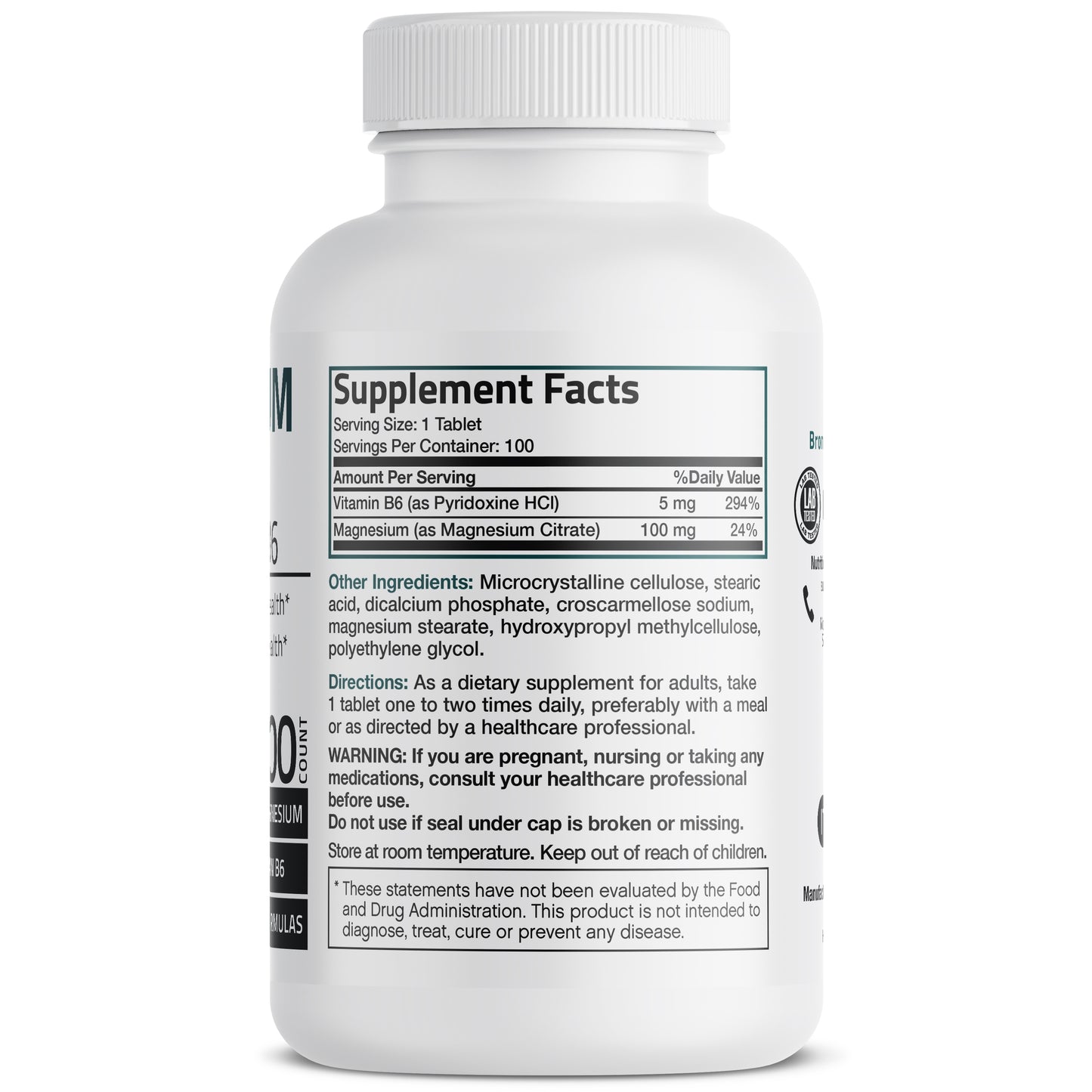 Magnesium Citrate with Vitamin B6 - 100 Tablets