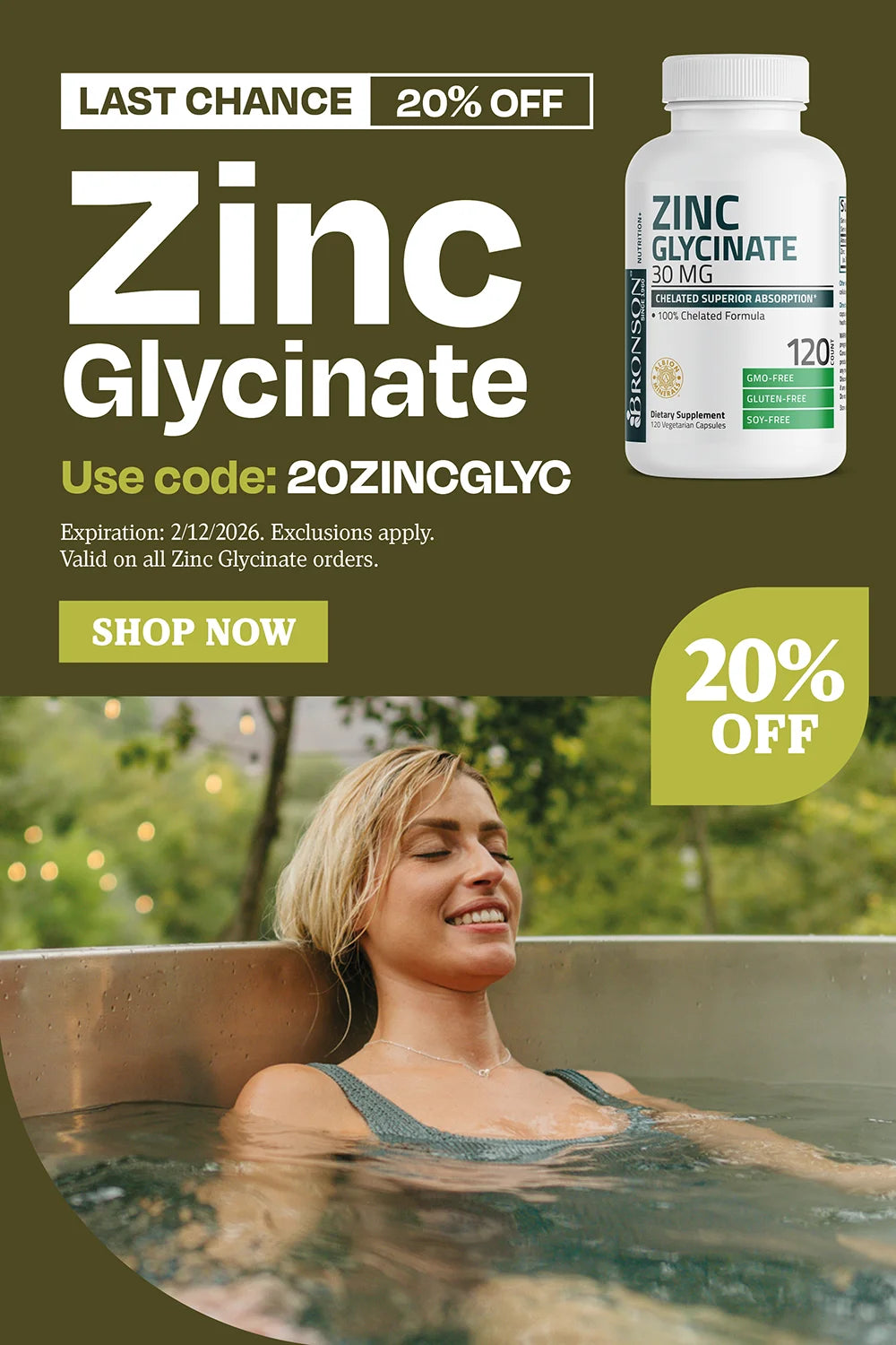 Last chance 20% Zinc Glycinate use code 20ZINCGLYC