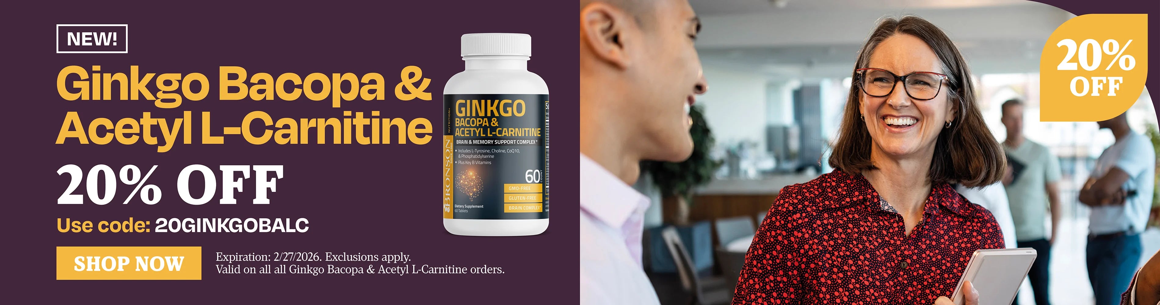 New! Ginkgo Bacopa & cetyl L-Carnitine 20% OFF use code 20GINKGOBALC