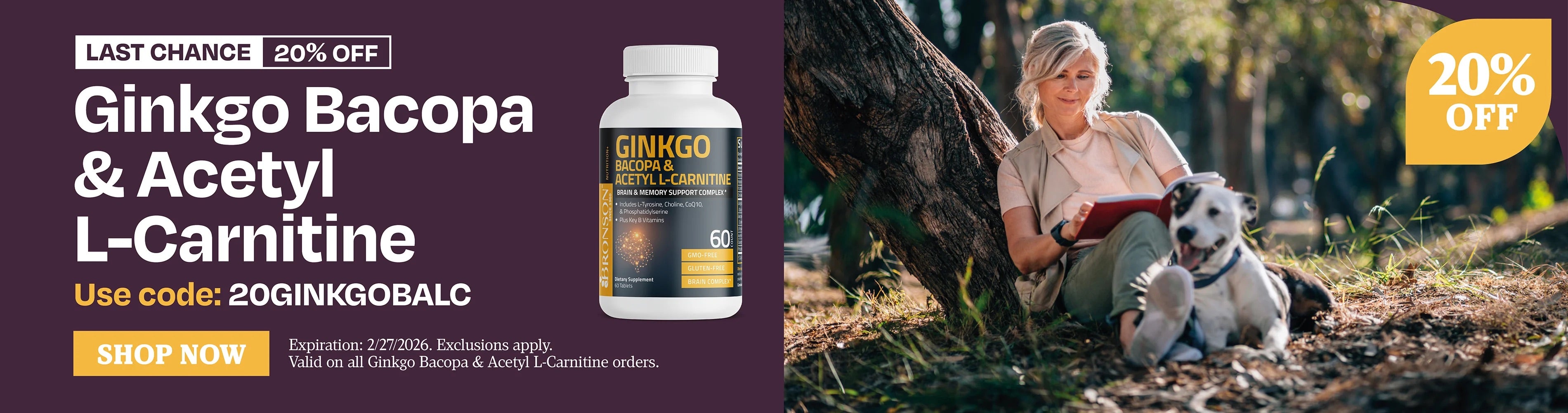 Last chance 20# off ginkgo bacopa and acetyl L-carnitine. Use code 20GINKGOBALC