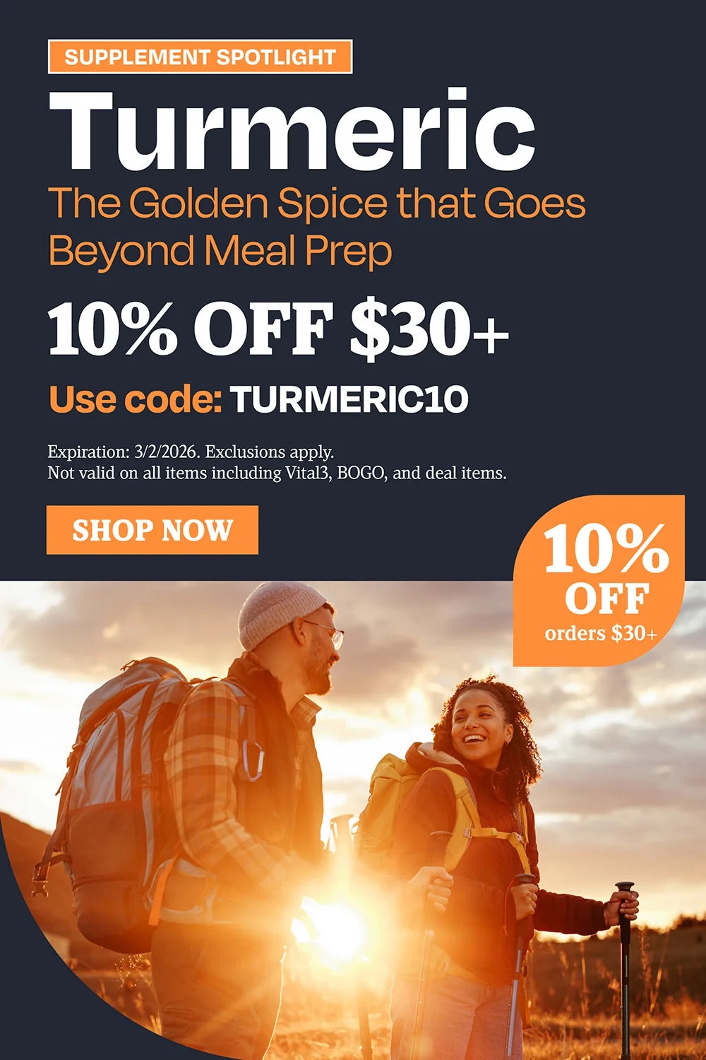 Supplement spotlight. Turmeric, the golden slide that goes beyond meal prep. 10% off $30. Use code TURMERIC10