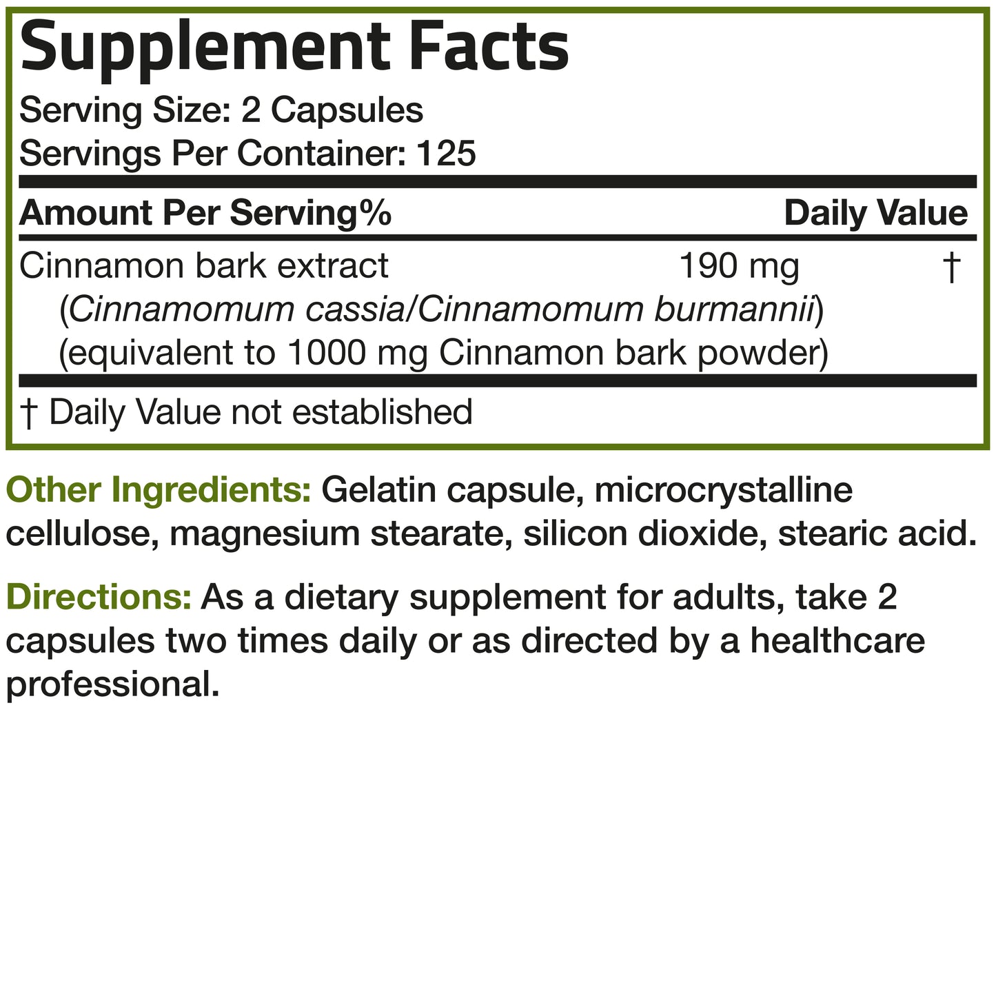 Cinnamon High-Potency - 1,000 mg - 250 Capsules