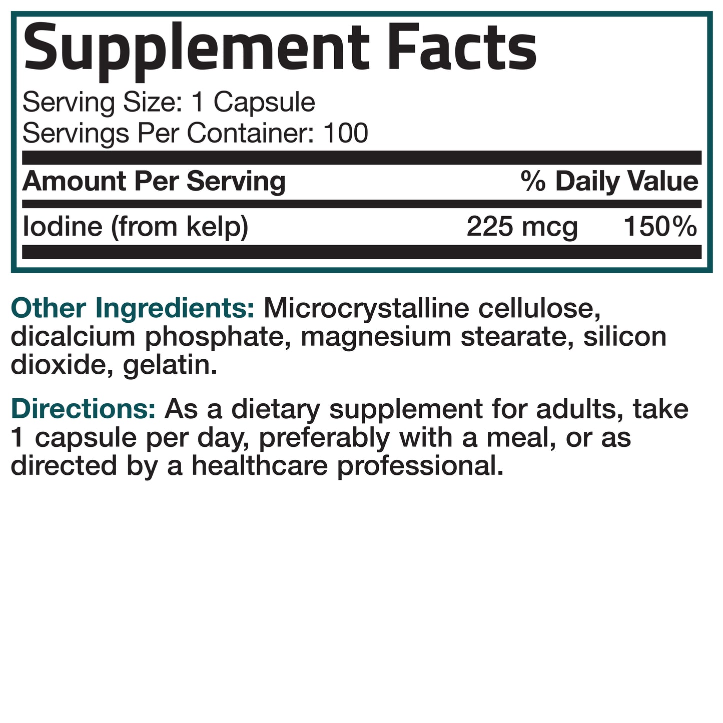 Kelp Iodine - 225 mcg 100 Capsules